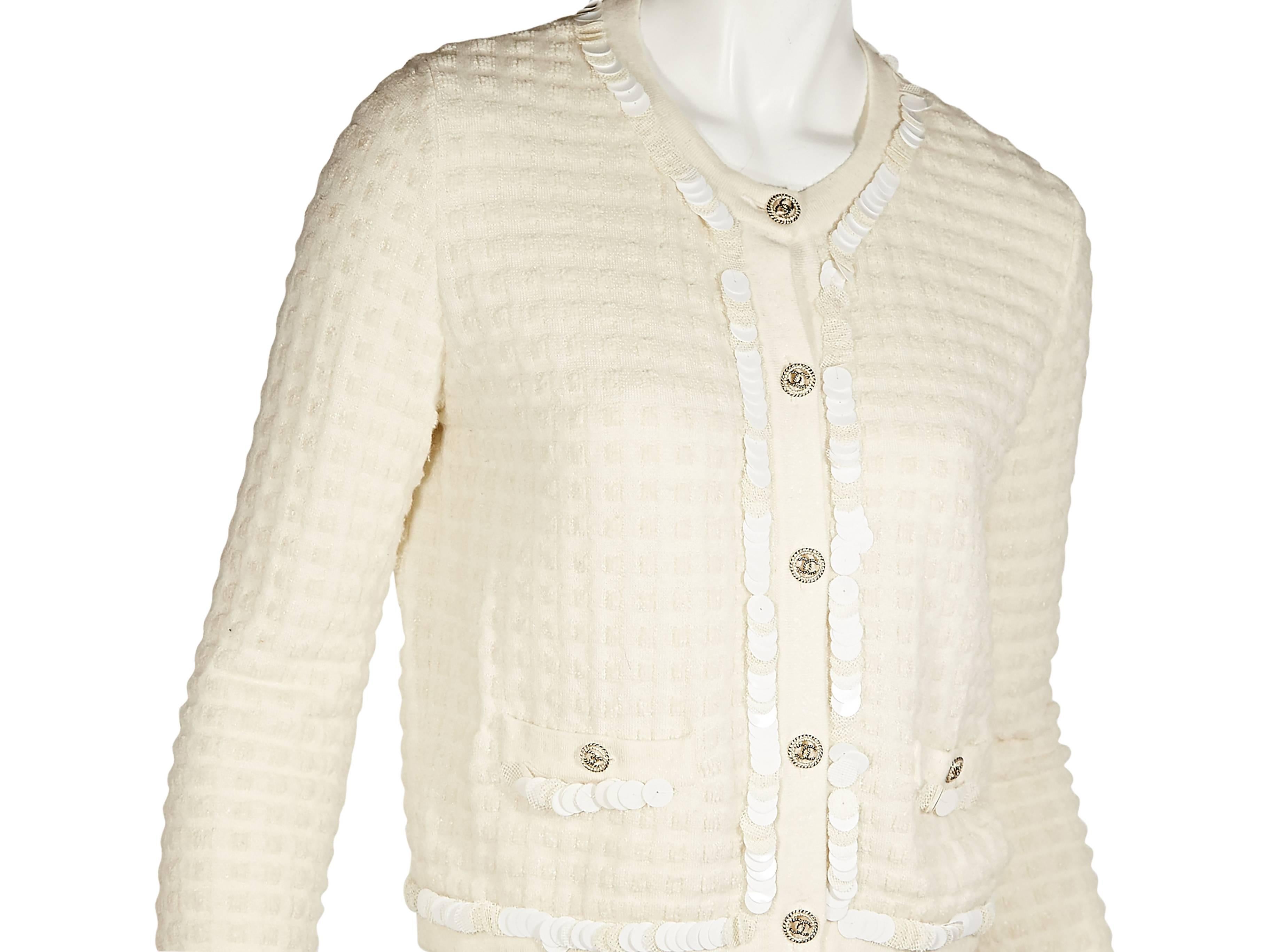 Ivory Chanel Embellished Cashmere & Wool Cardigan In Excellent Condition In New York, NY