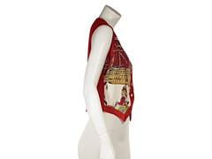 Red Hermès Printed Silk & Cashmere Vest