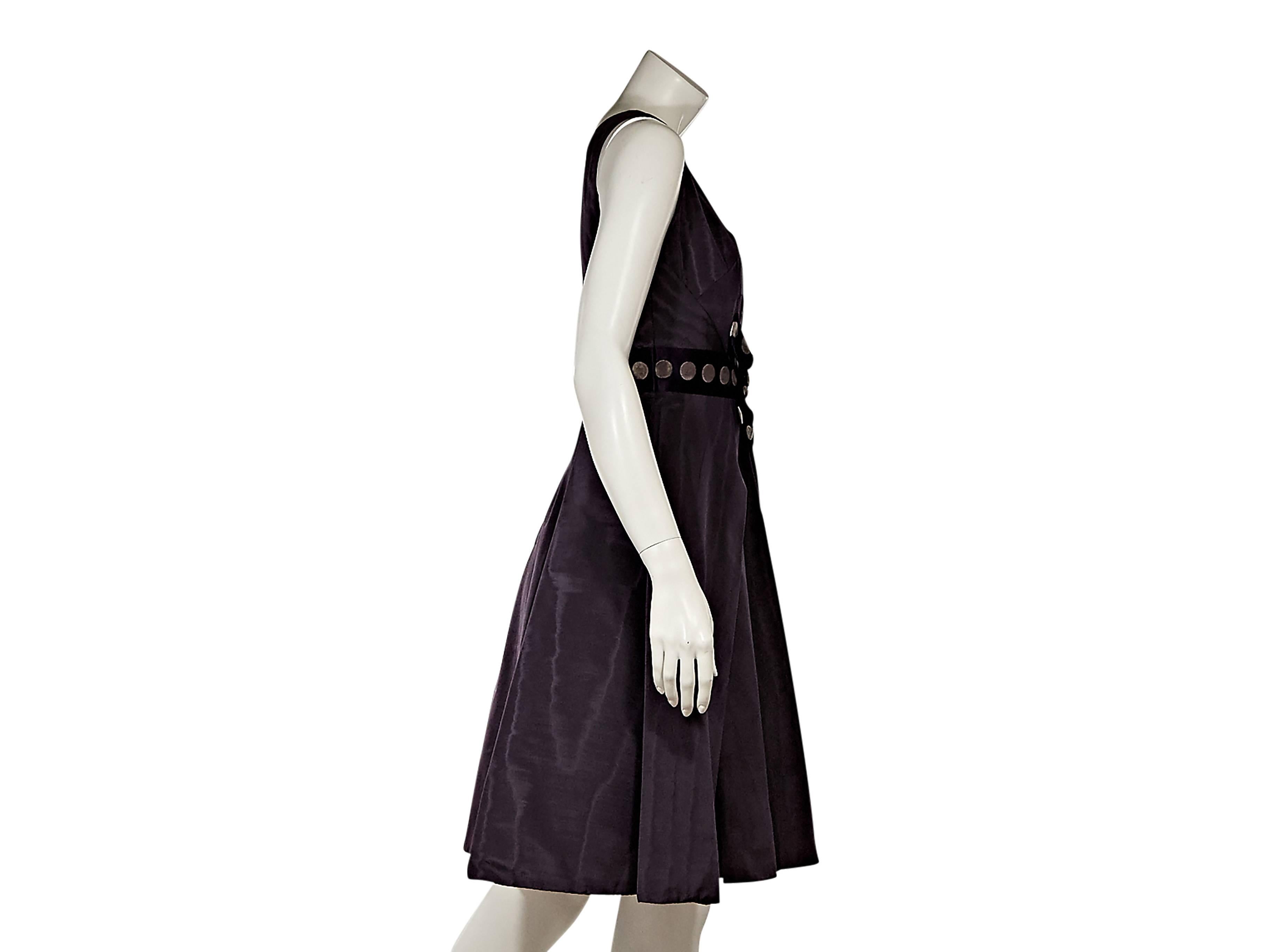 Black Purple Carolina Herrera Silk A-Line Dress