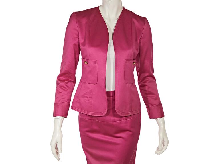 Hot Pink Chanel Cotton Skirt Suit Set For Sale at 1stDibs