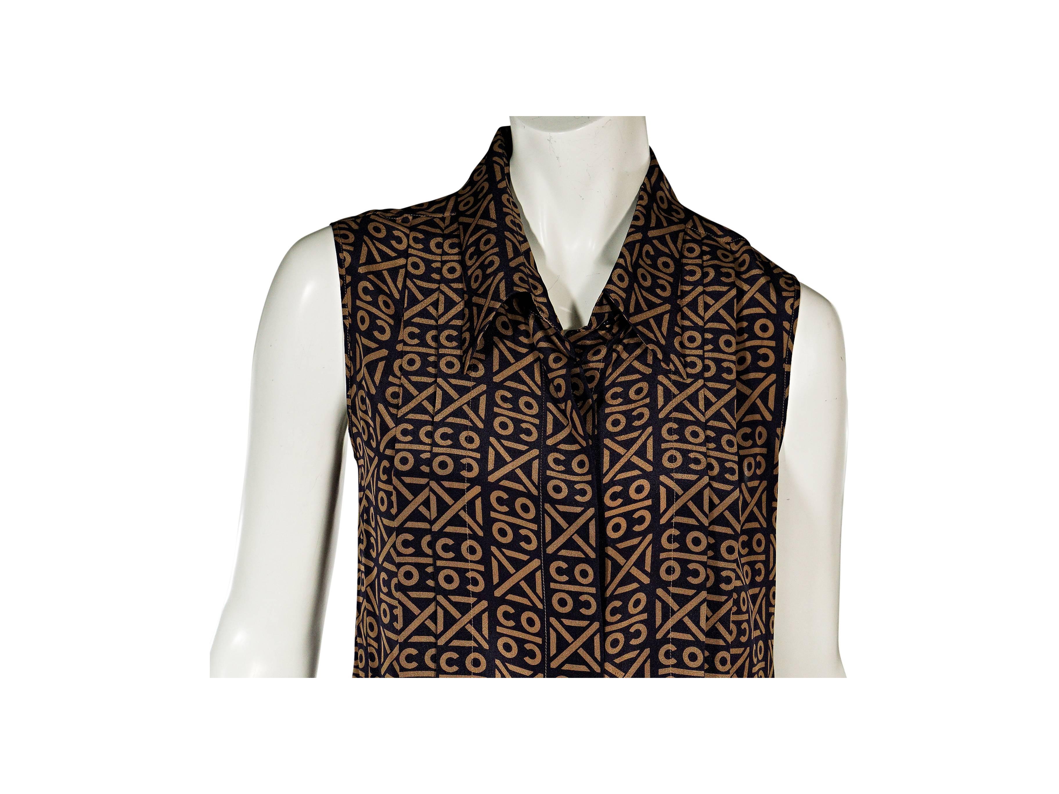 Black Brown Chanel Printed Silk Blouse