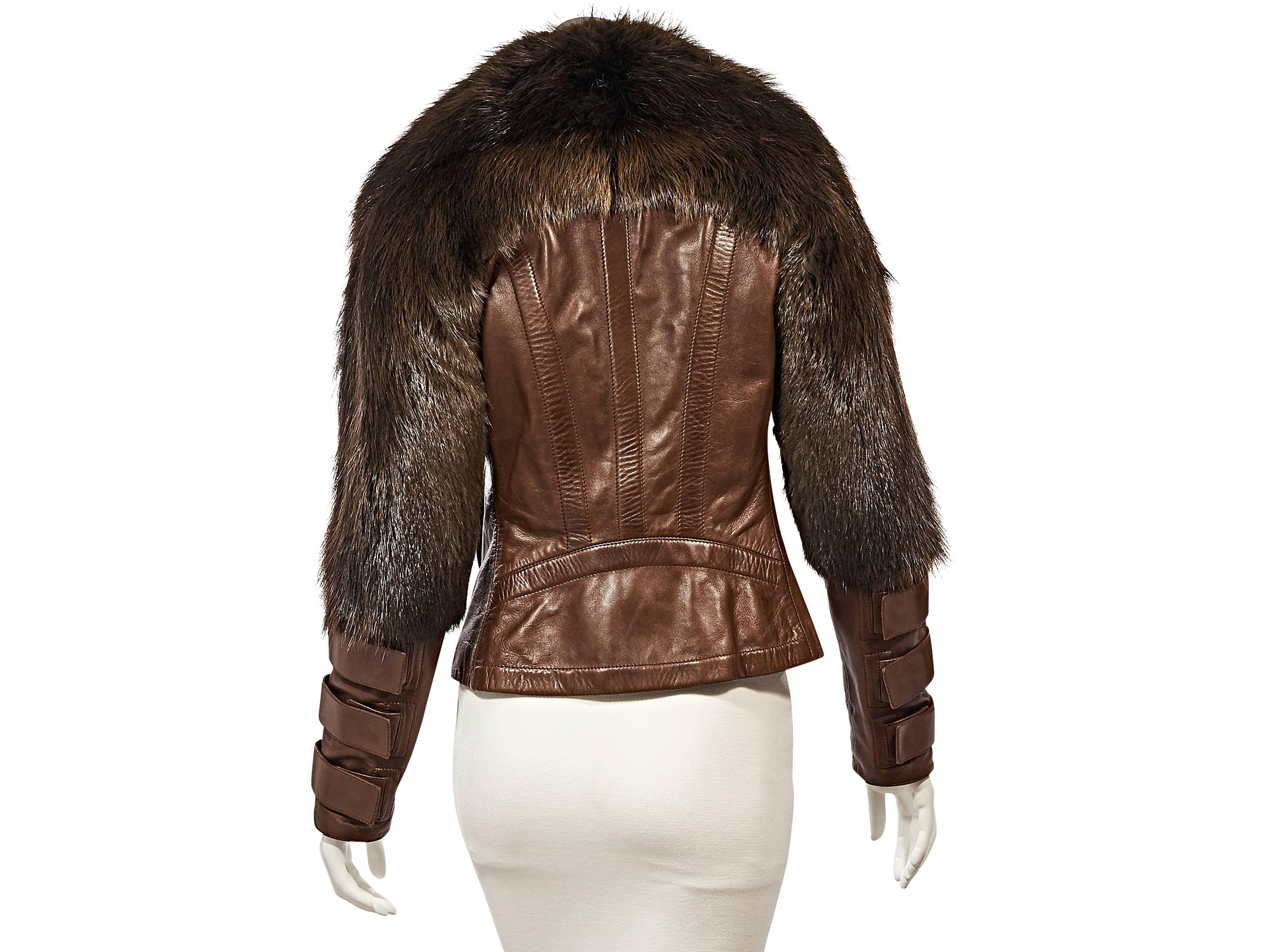 Black Brown Gucci Fur-Trimmed Leather Jacket