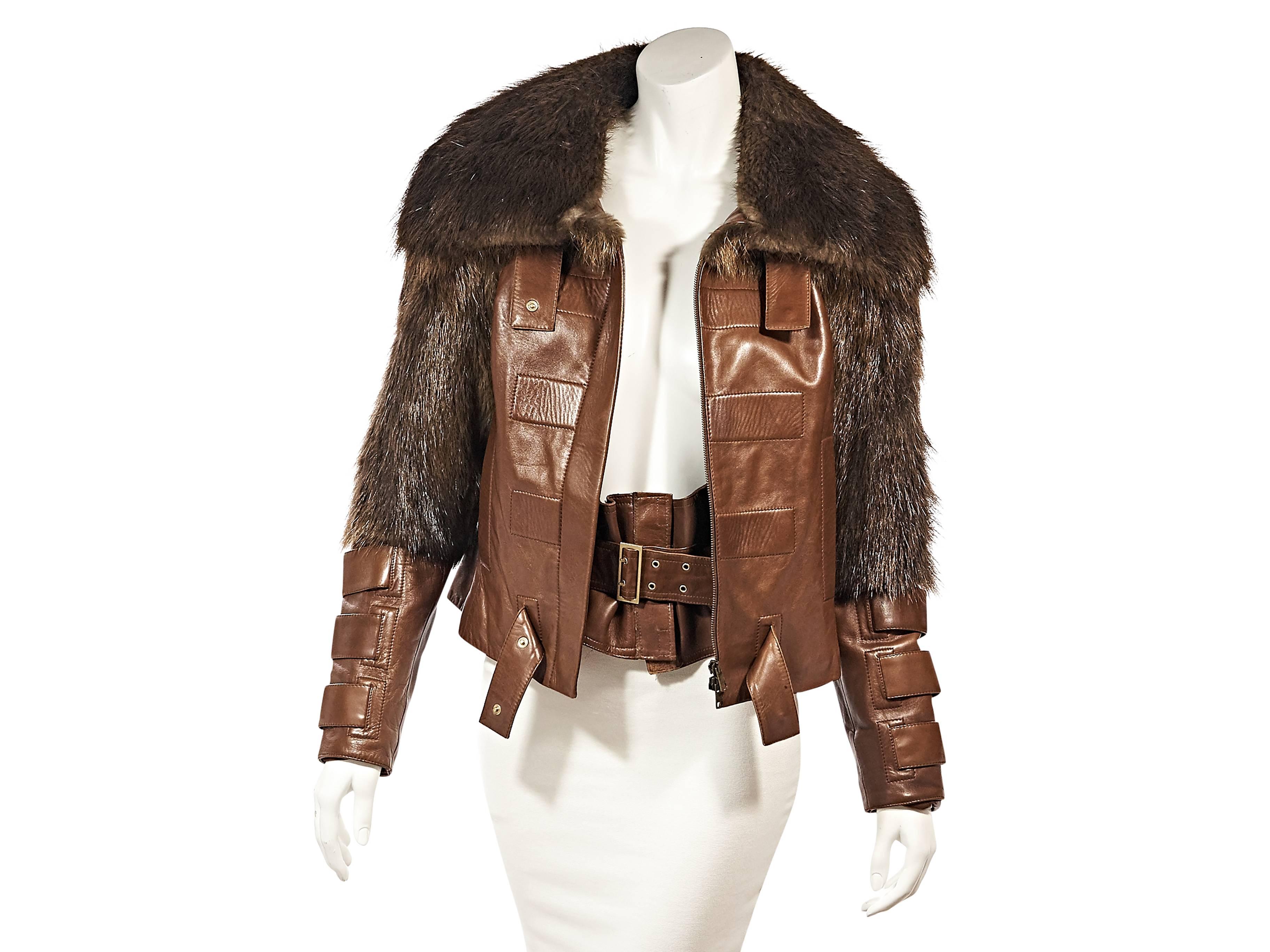 Brown Gucci Fur-Trimmed Leather Jacket 1