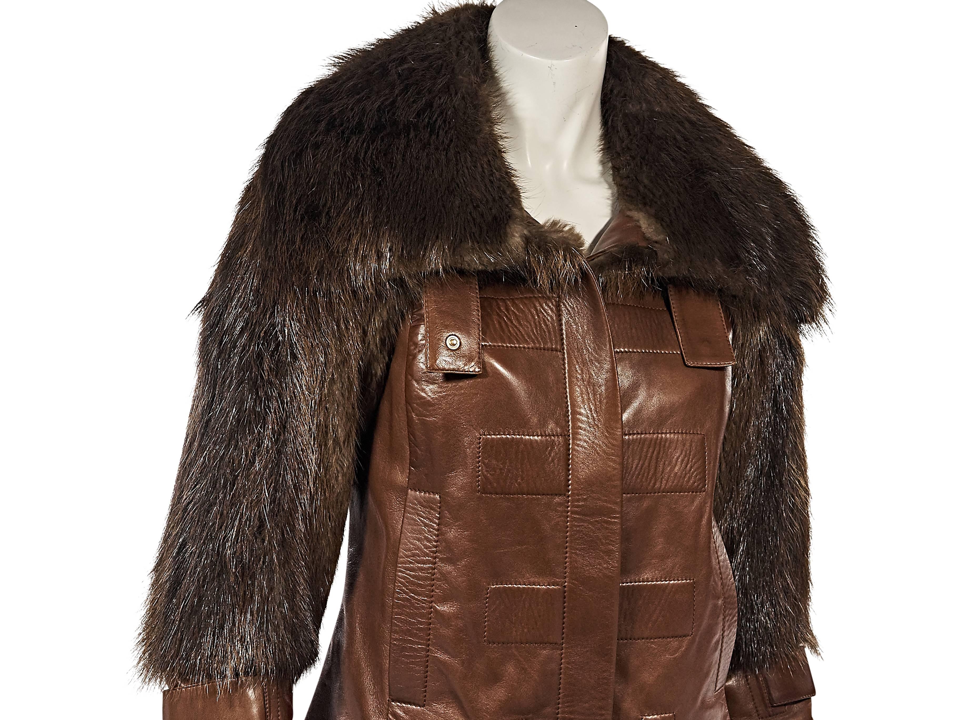 Brown Gucci Fur-Trimmed Leather Jacket In Excellent Condition In New York, NY