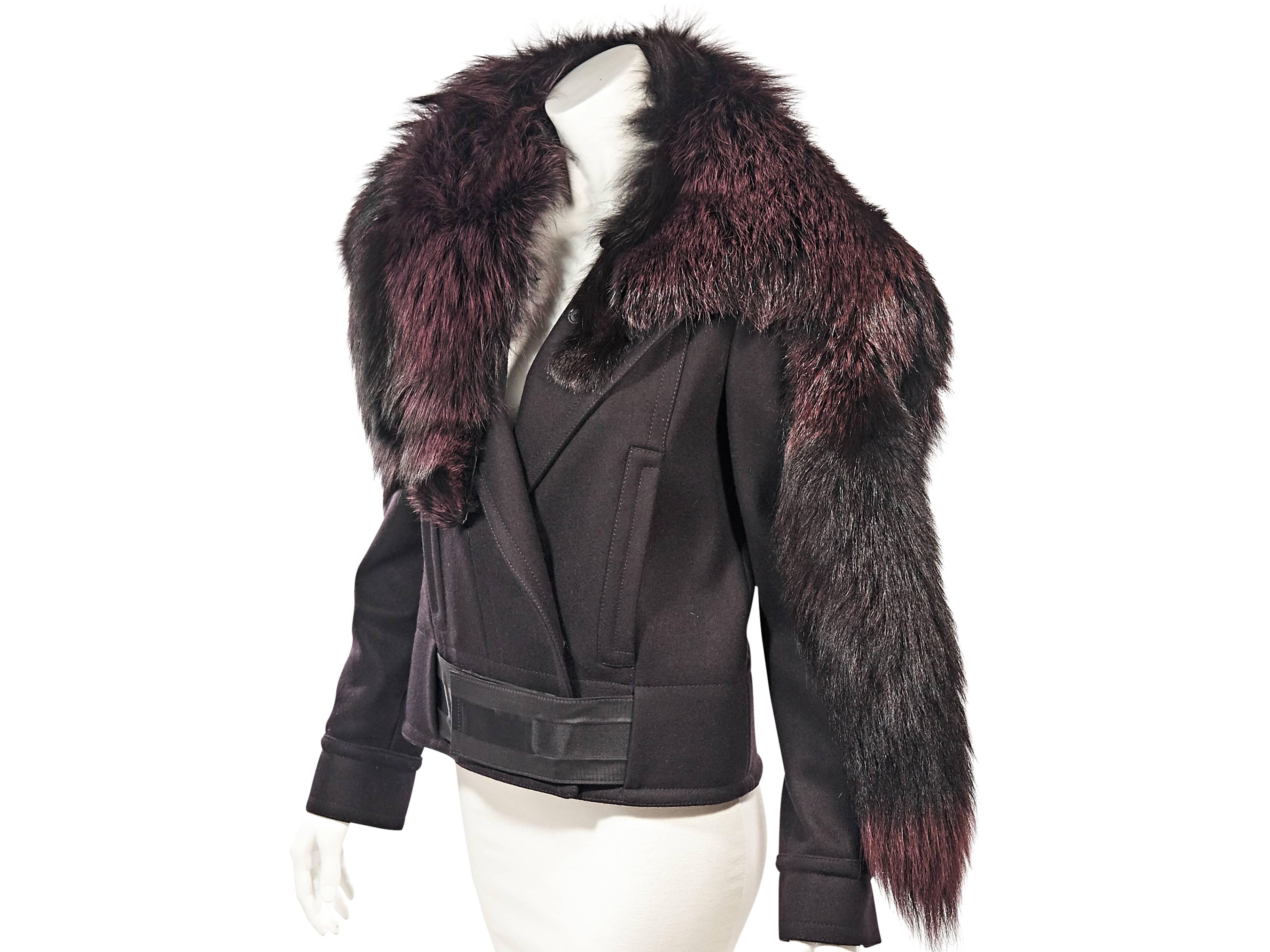 Black Dark Purple Gucci Fox Fur Trimmed Jacket