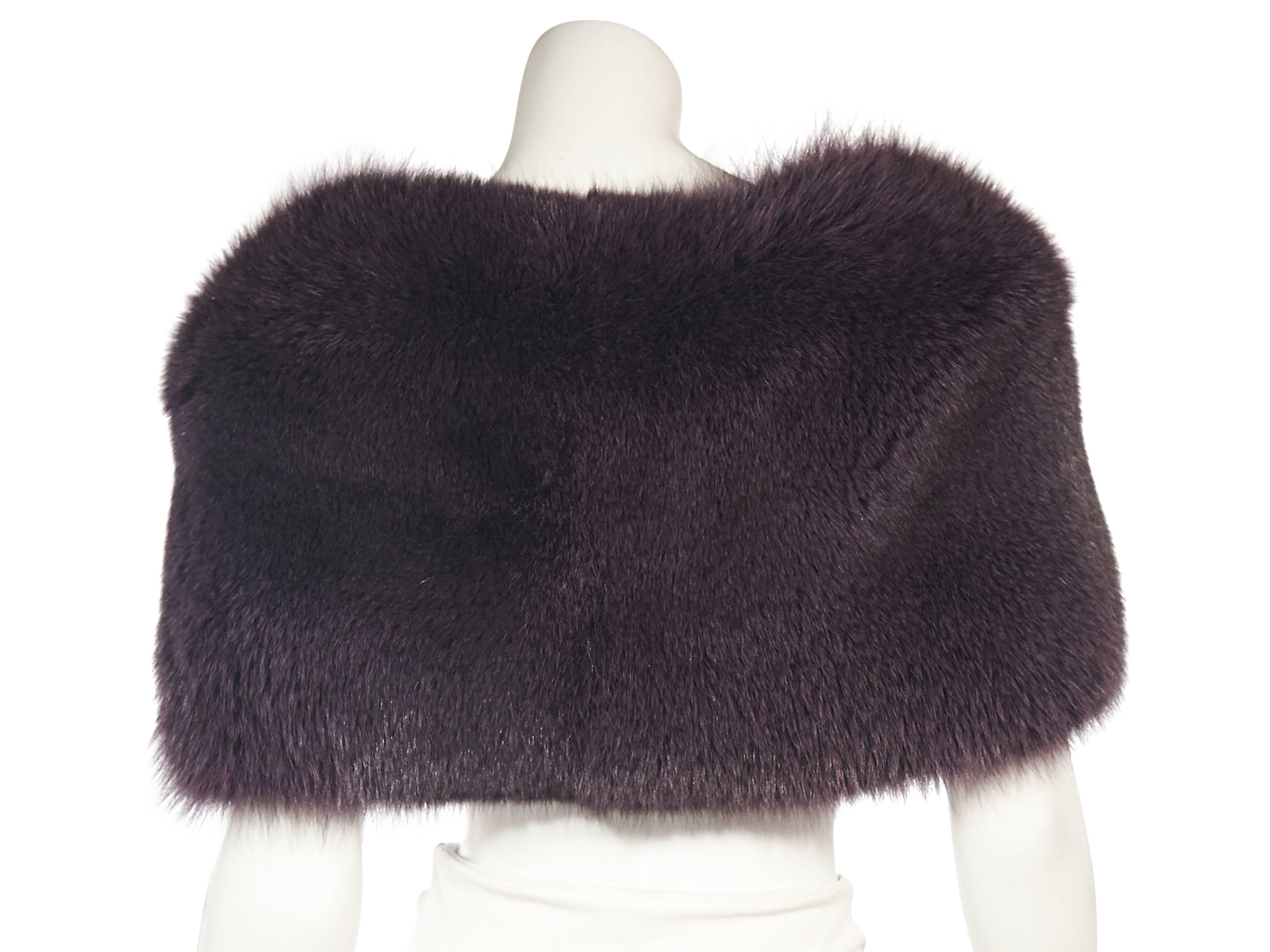 Product details:  Purple fur shrug by Heidi Weisel.  Concealed closure. 
Condition: Excellent. 