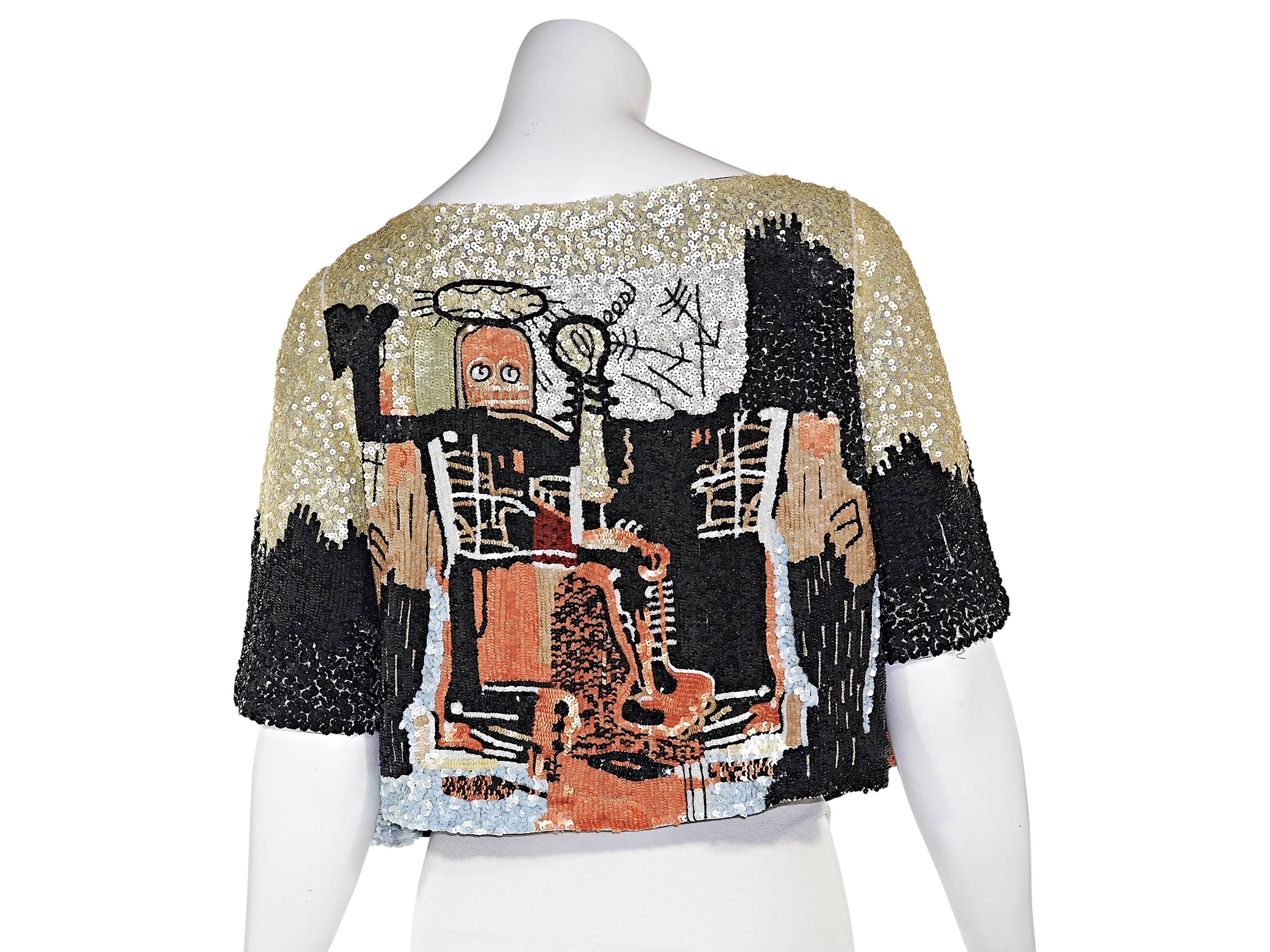 Beige Multicolor Valentino Sequined Cropped Jacket 