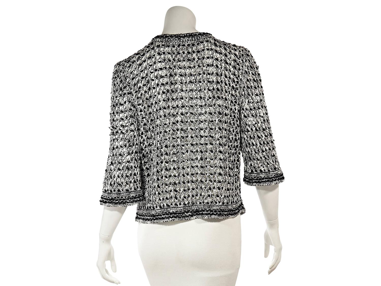Black and White Chanel Open Knit Cardigan at 1stdibs