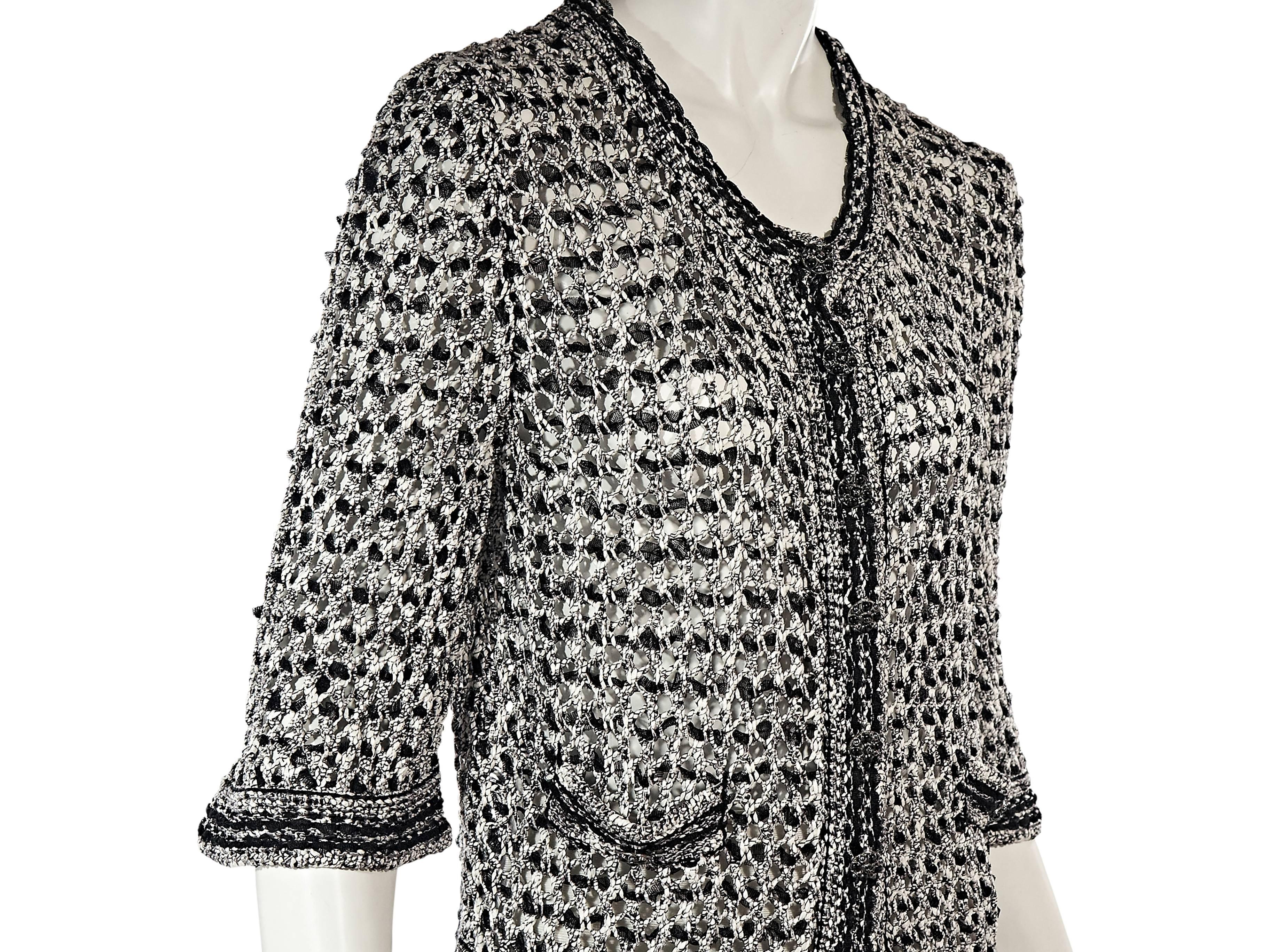 Black & White Chanel Open Knit Cardigan In Excellent Condition In New York, NY