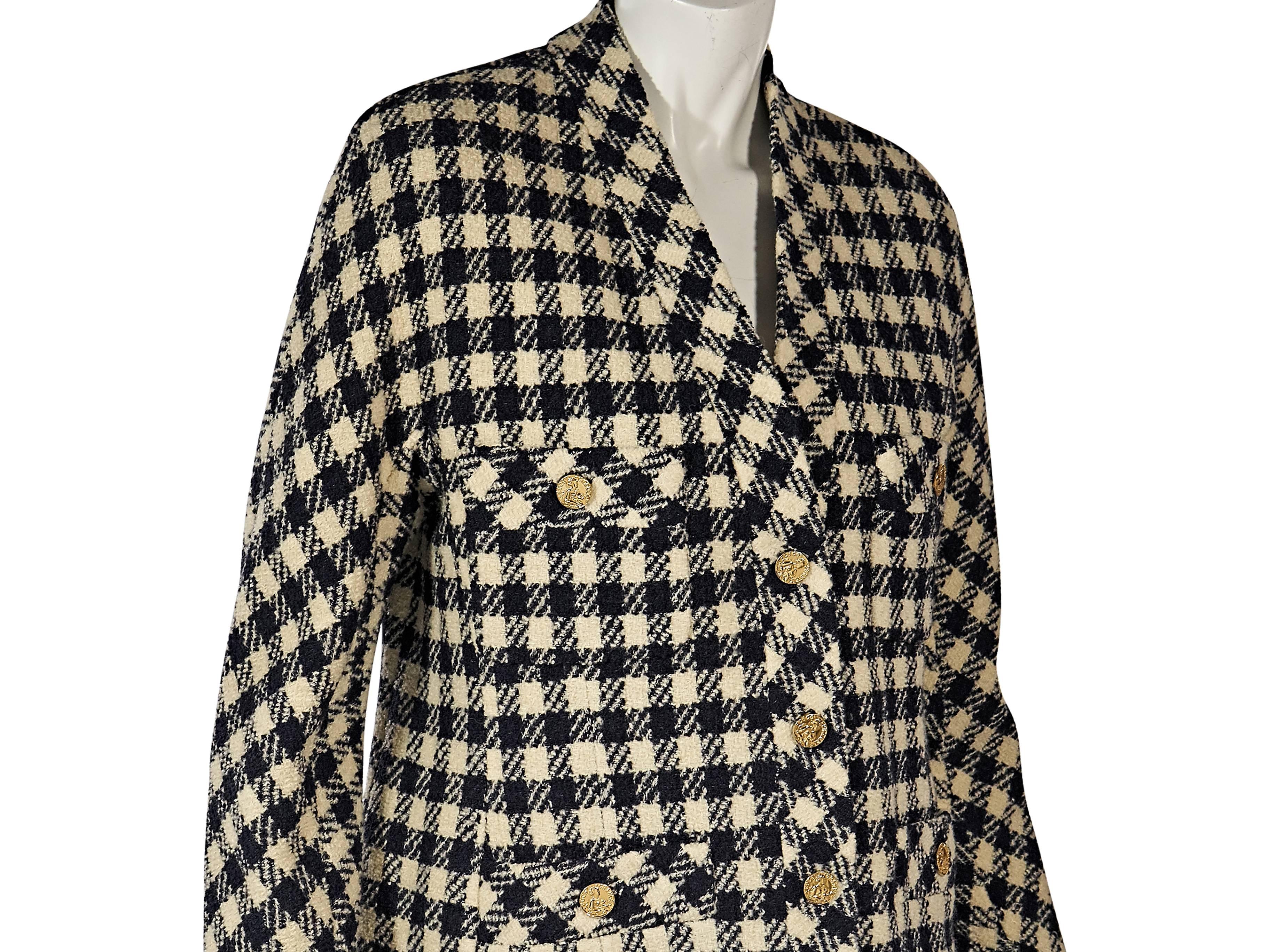 White Cream & Blue Vintage Chanel Checkered Jacket