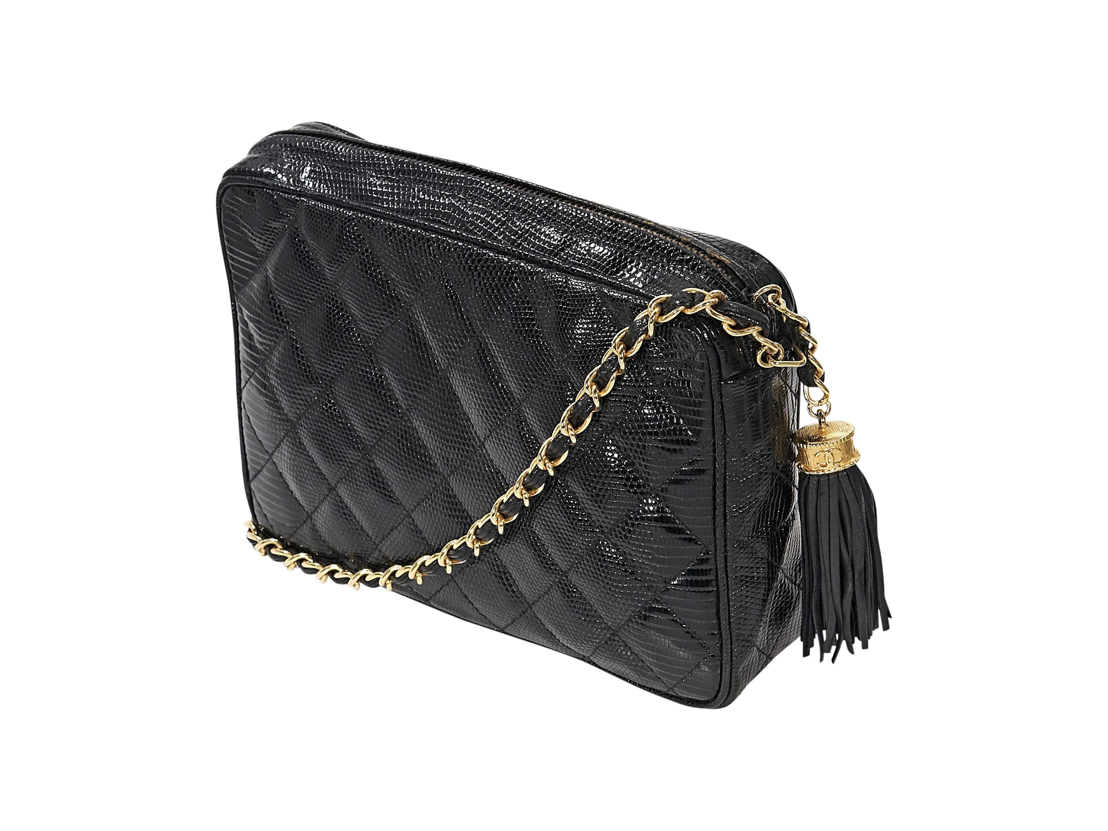 Black Vintage Chanel Quilted Lizard Bag In Good Condition In New York, NY