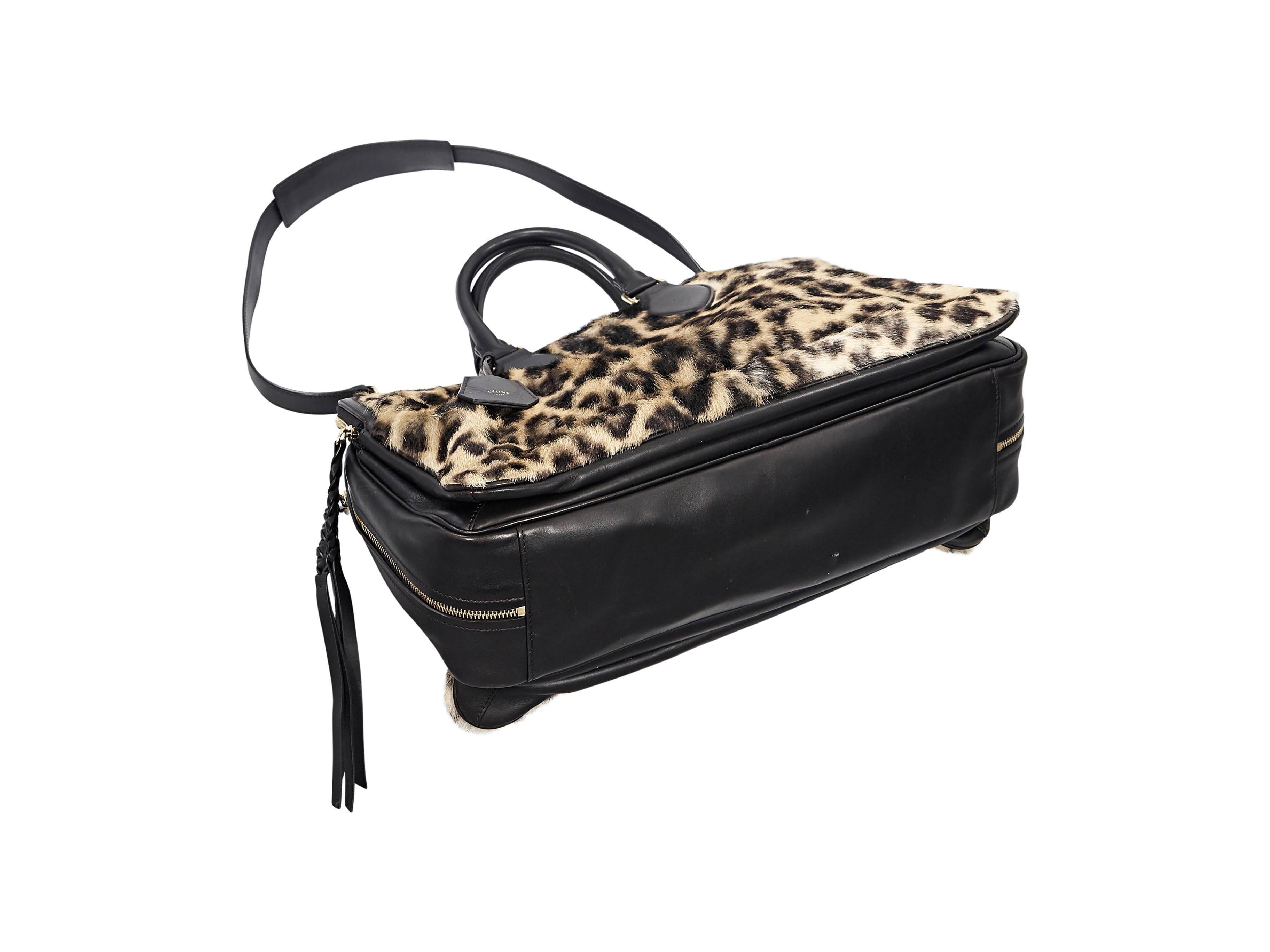 Black Celine Leopard-Print Fur & Leather Satchel