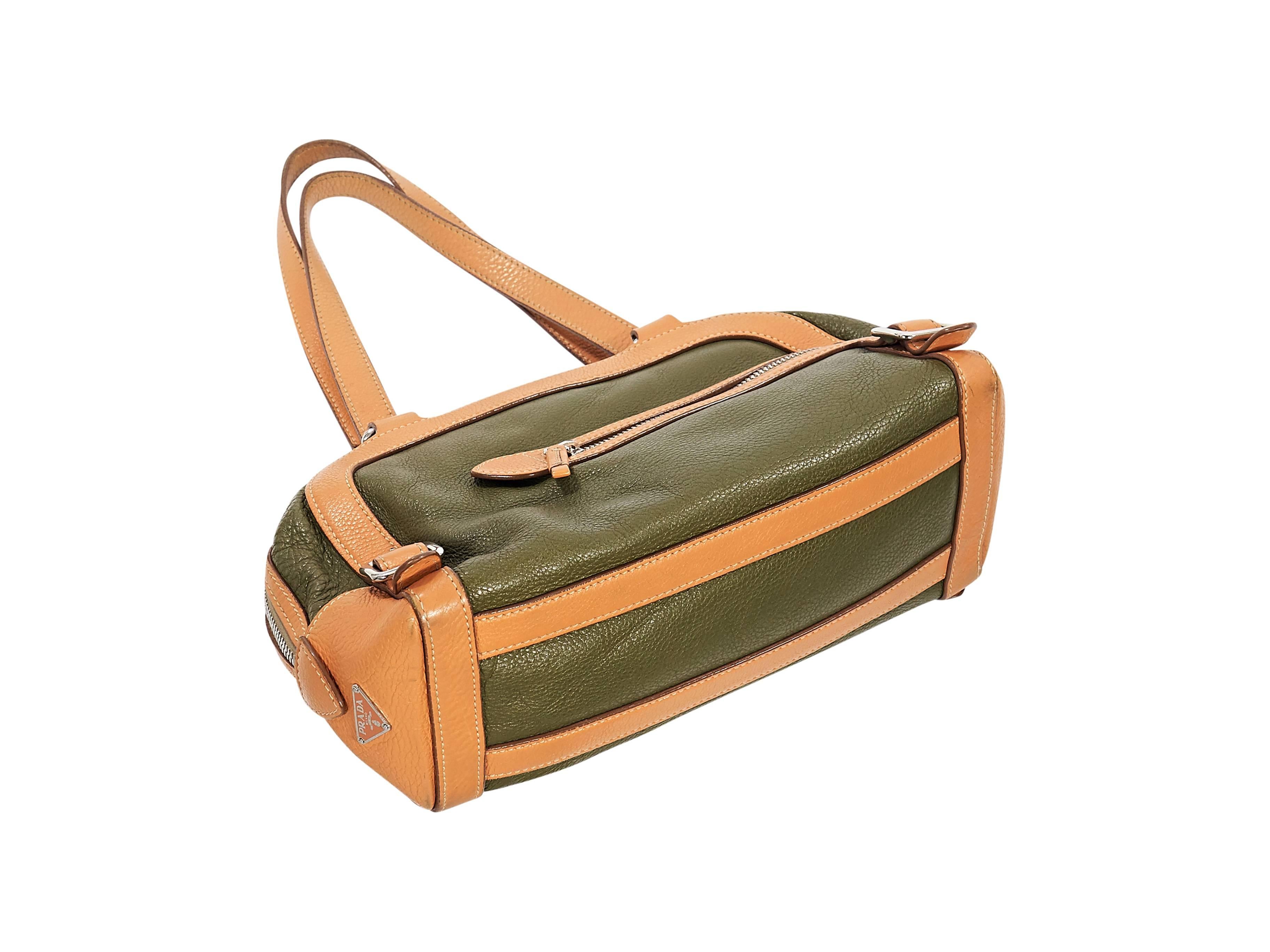 Beige Green & Tan Prada Leather Shoulder Bag