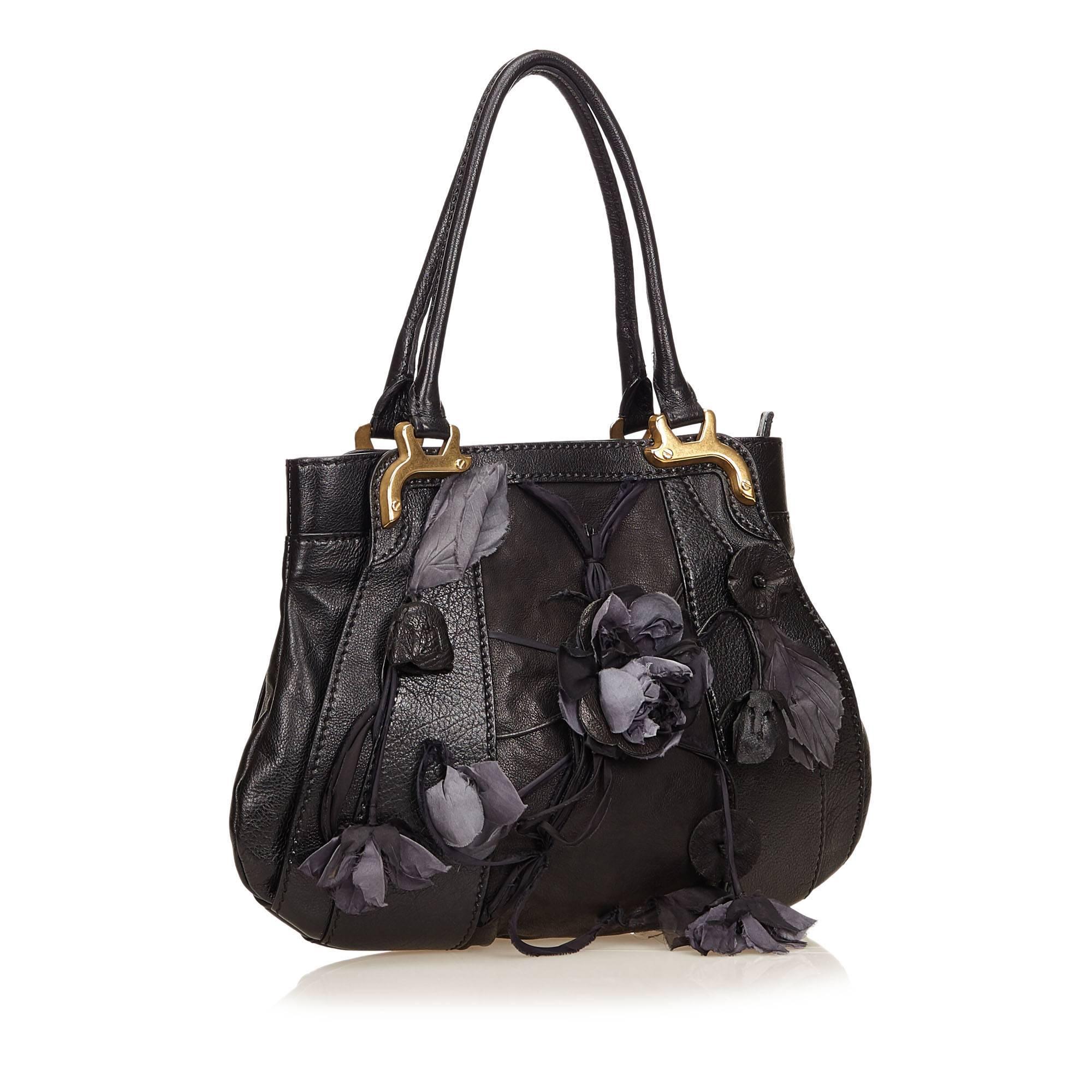 Women's Black Valentino Floral Leather Bag
