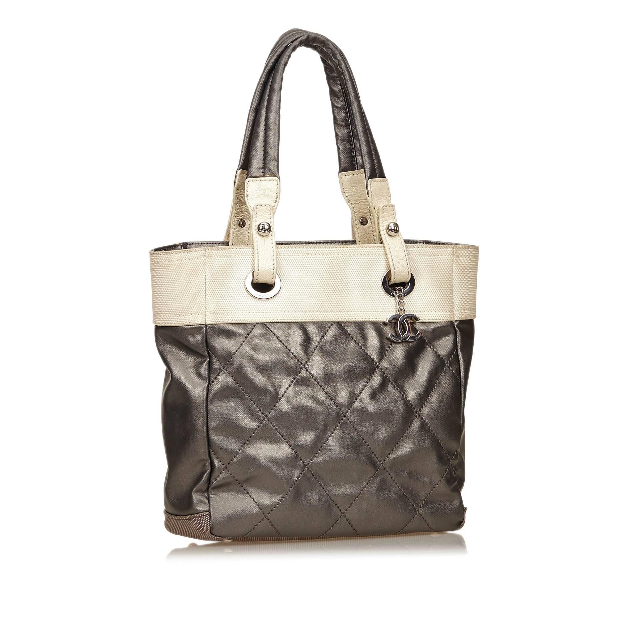 Gray Grey & Ivory Chanel Paris Biarritz Tote Bag