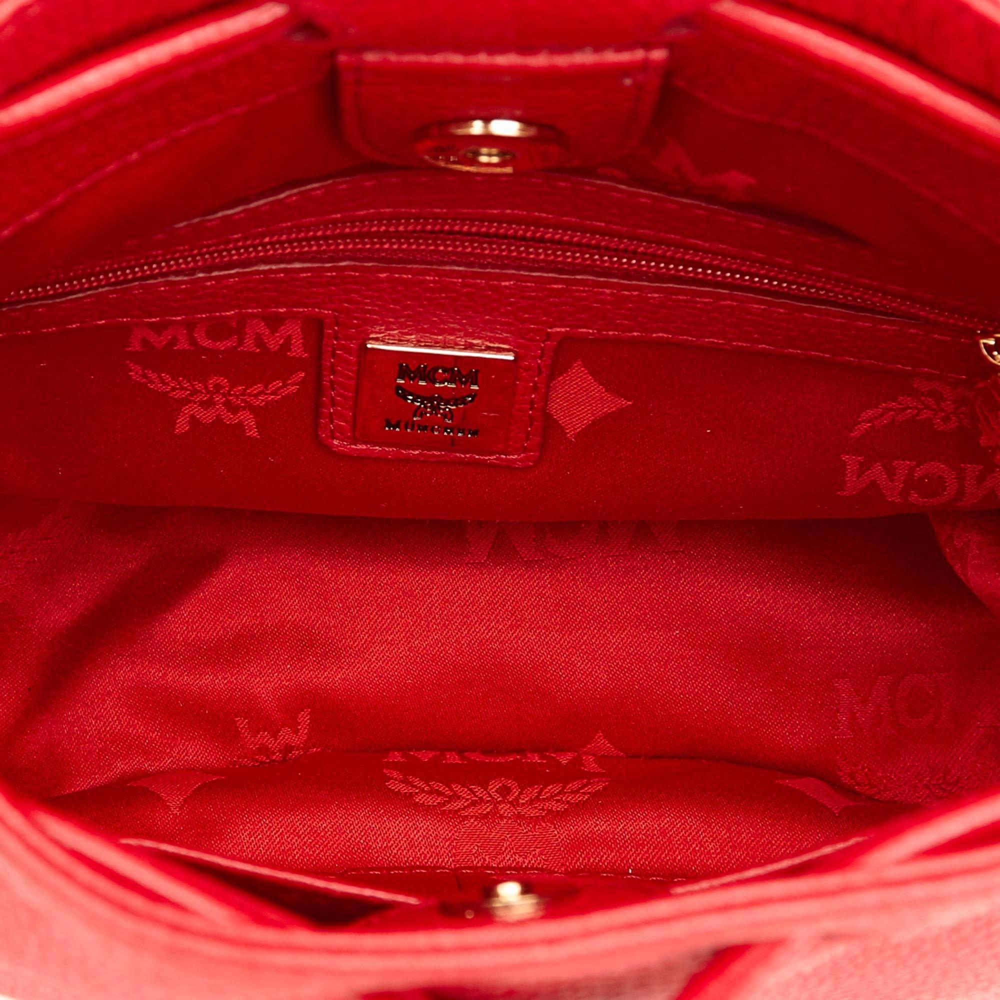 Red MCM Leather Shoulder Bag 1