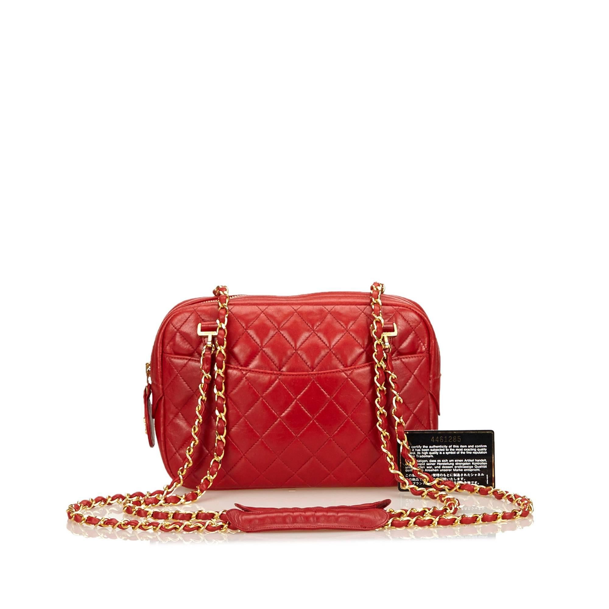 Red Chanel Quilted Lambskin Shoulder Bag 2