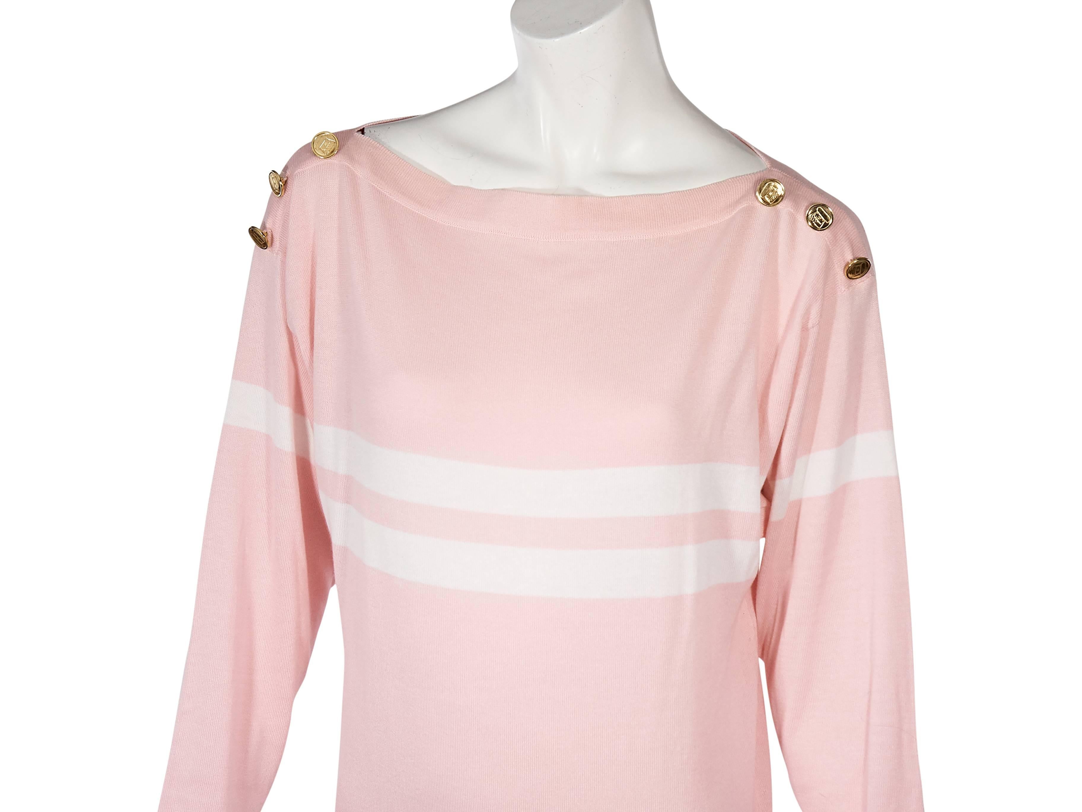 Beige Pink & White Chanel Striped Sweater Dress