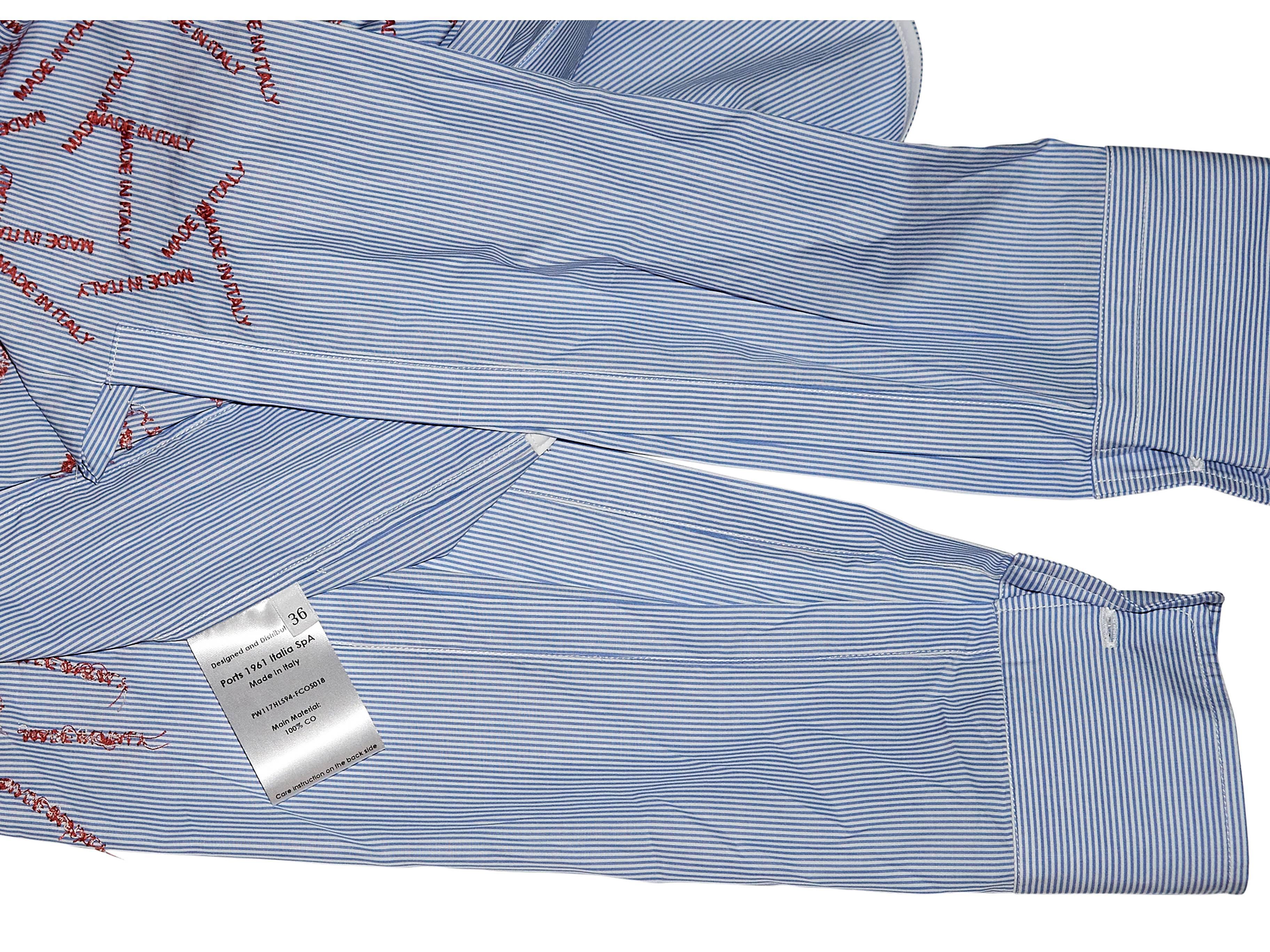 Gray Blue & White Ports 1961 Embroidered Pinstripe Shirt