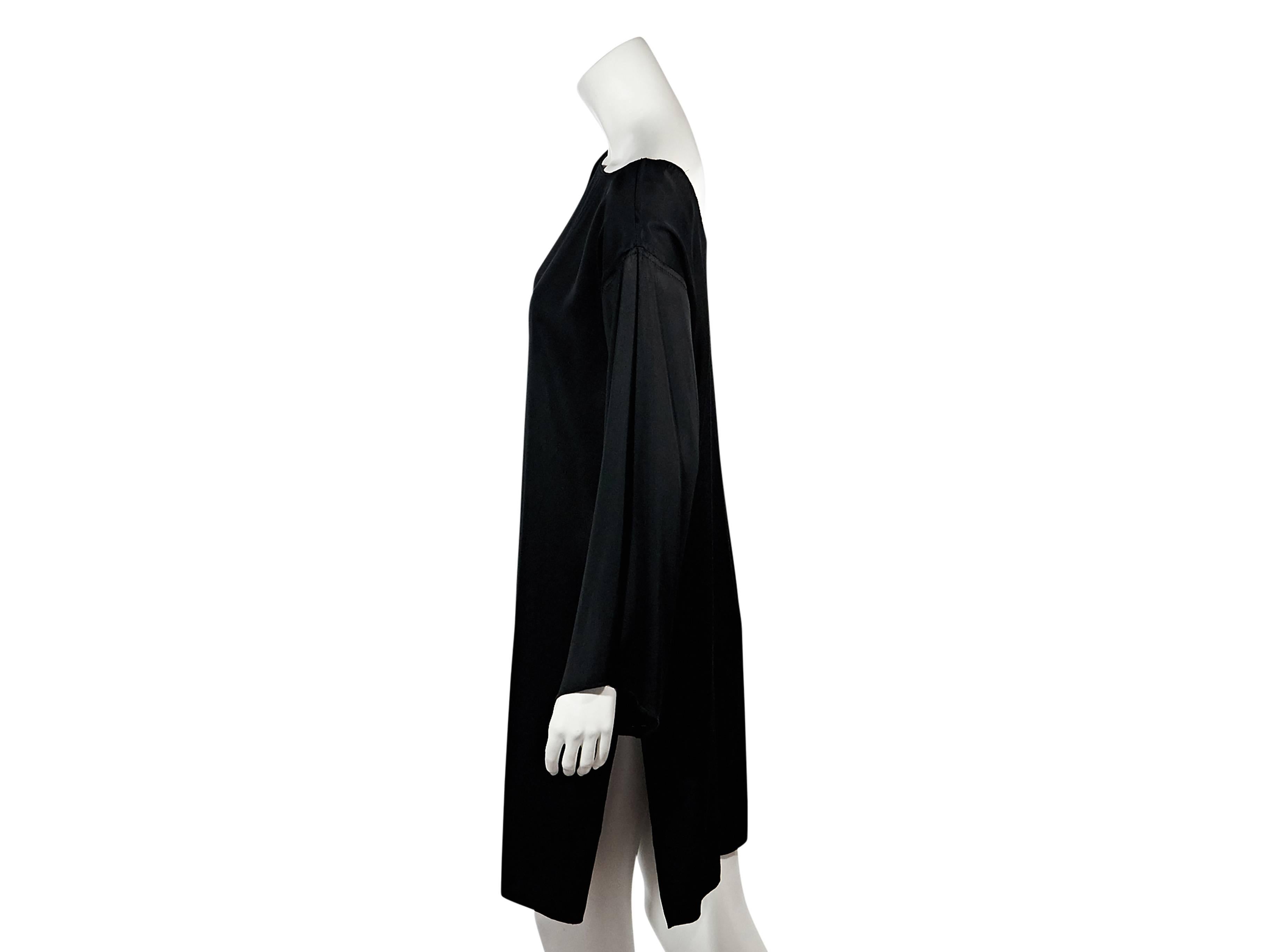 Product details: Black shift dress by Ann Demeulemeester. Boatneck. Long sleeves. Scoopback. Side hem slit. Label size IT 36.
Condition: Very good. 
Est. Retail $ 748.00