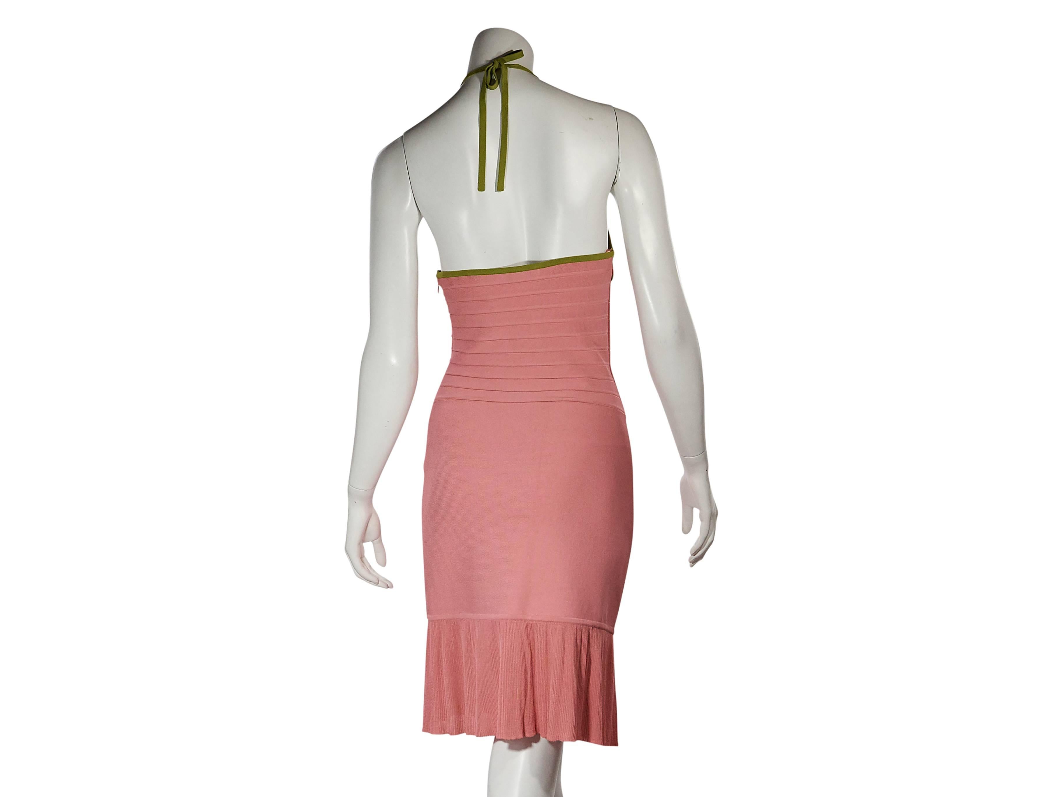 Pink & Green Herve Leger Halterneck Dress In Good Condition In New York, NY