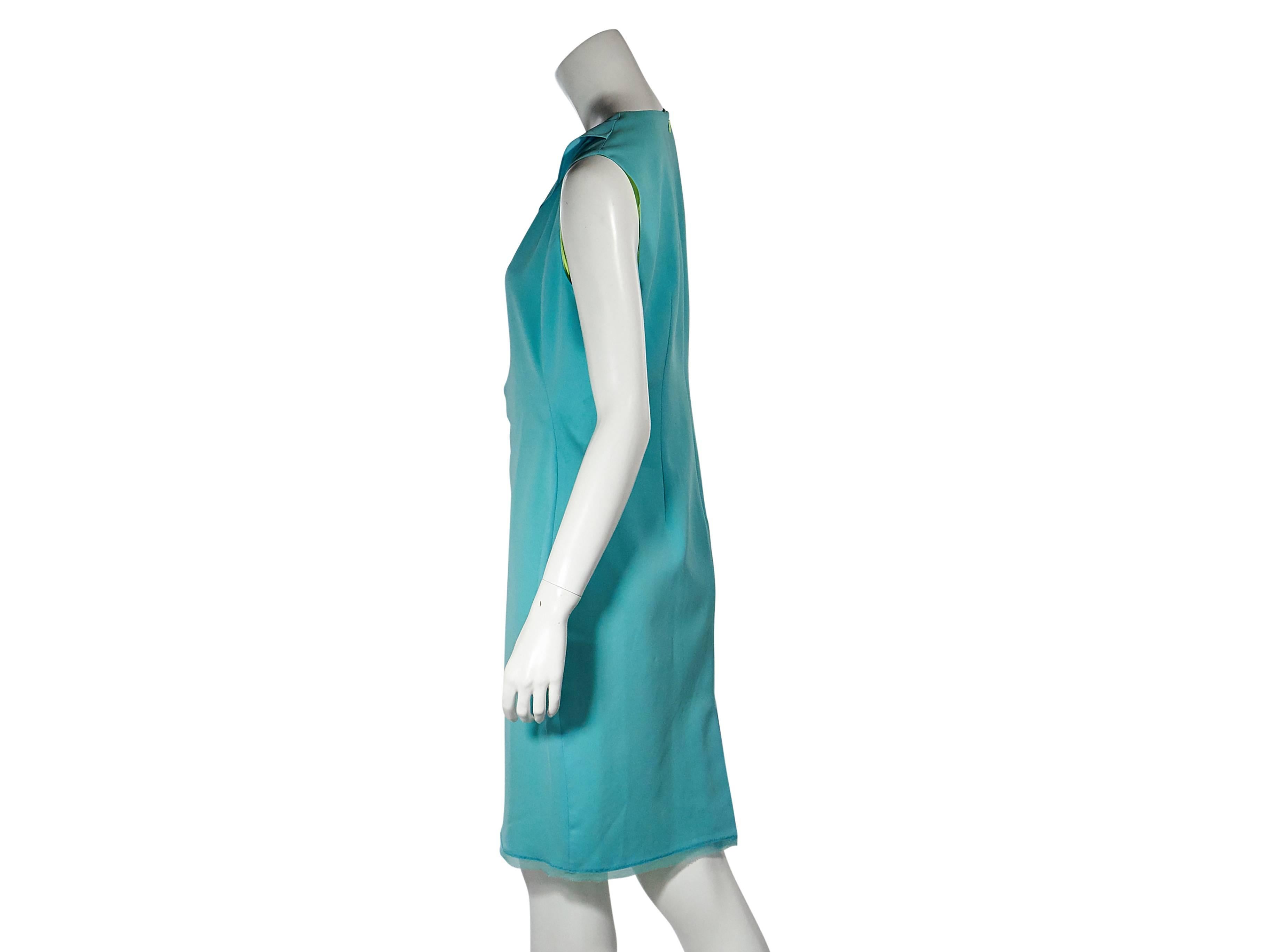 Product details: Teal sheath dress by Elie Tahari. Scoopneck. Sleeveless. Side gathering. Concealed back zip closure. Back hem vent. 
Condition: New with tags. 
Est. Retail $ 398.00