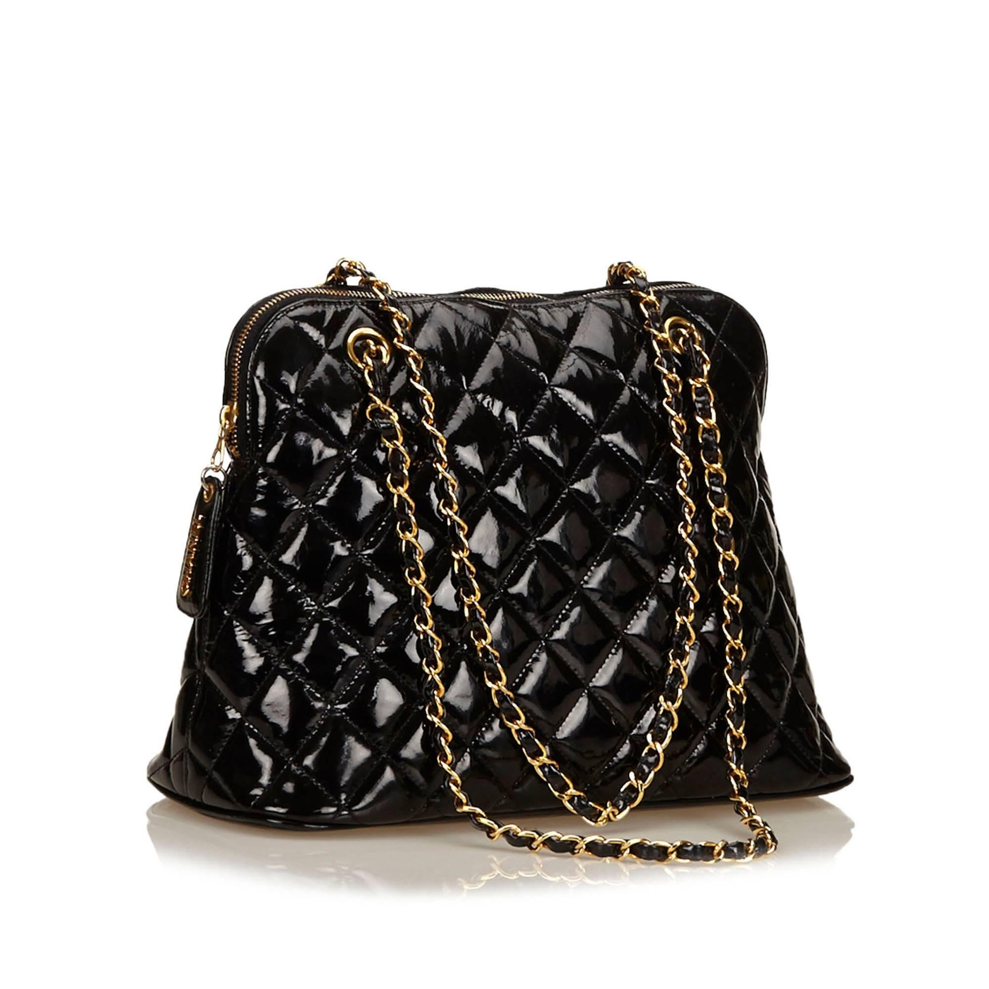 Women's Black Chanel Quilted Patent Leather Bag