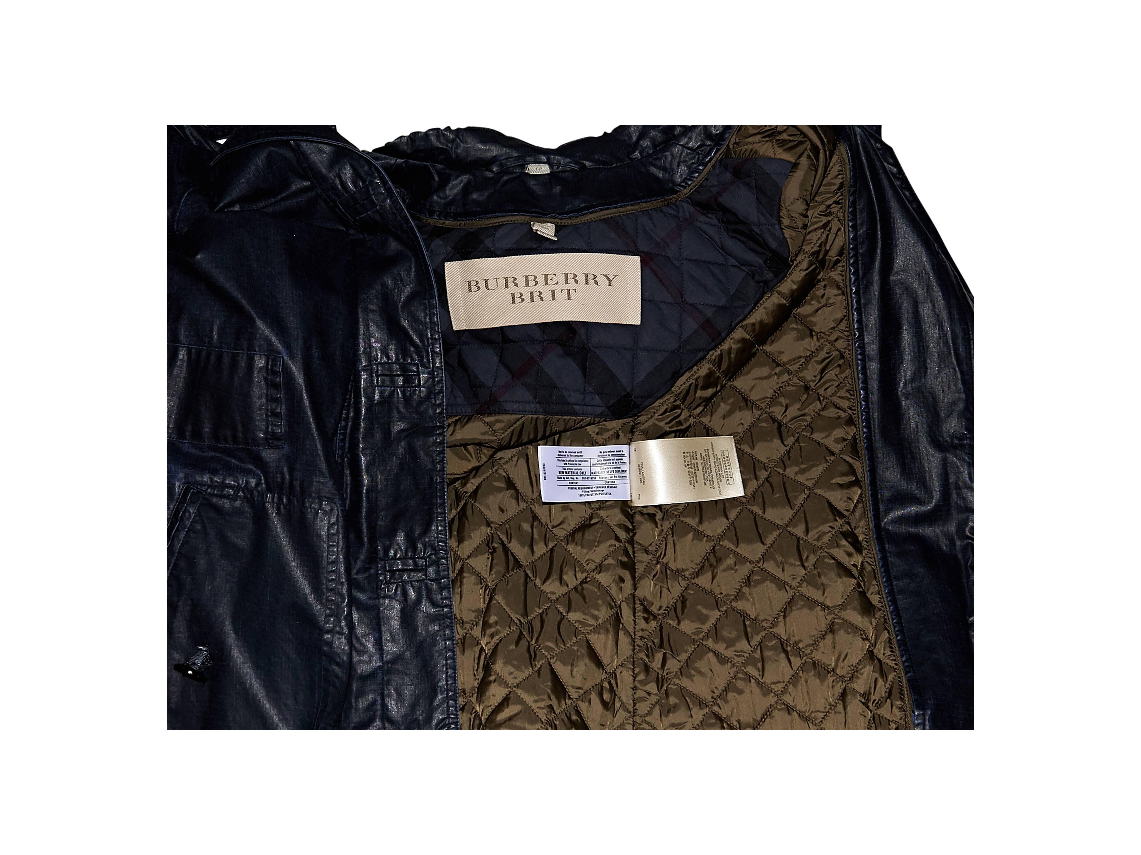 Women's Navy Blue Burberry Brit Coated Hooded Jacket