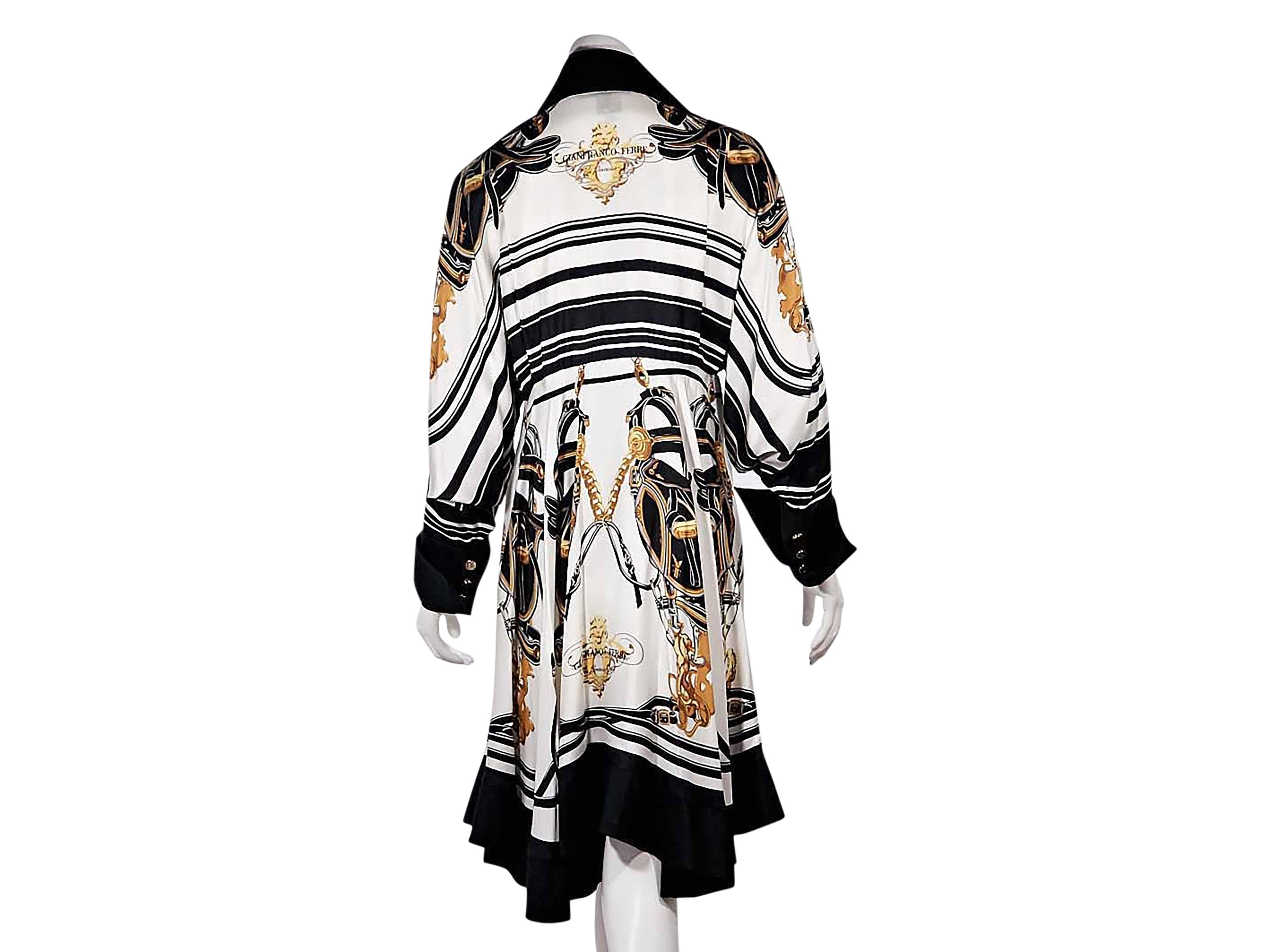 Black Multicolor Vintage Gianfranco Ferre Printed Silk Dress