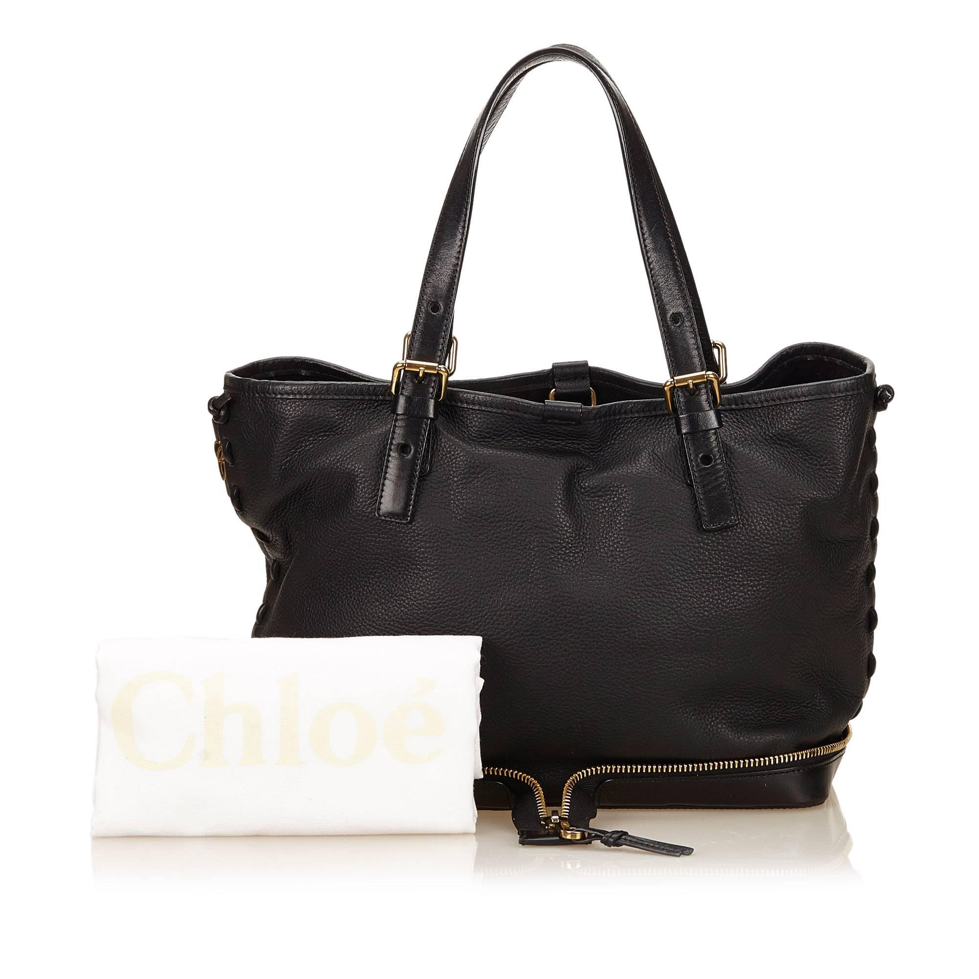 Black Chloé Leather Ellen Moyen Tote Bag 5