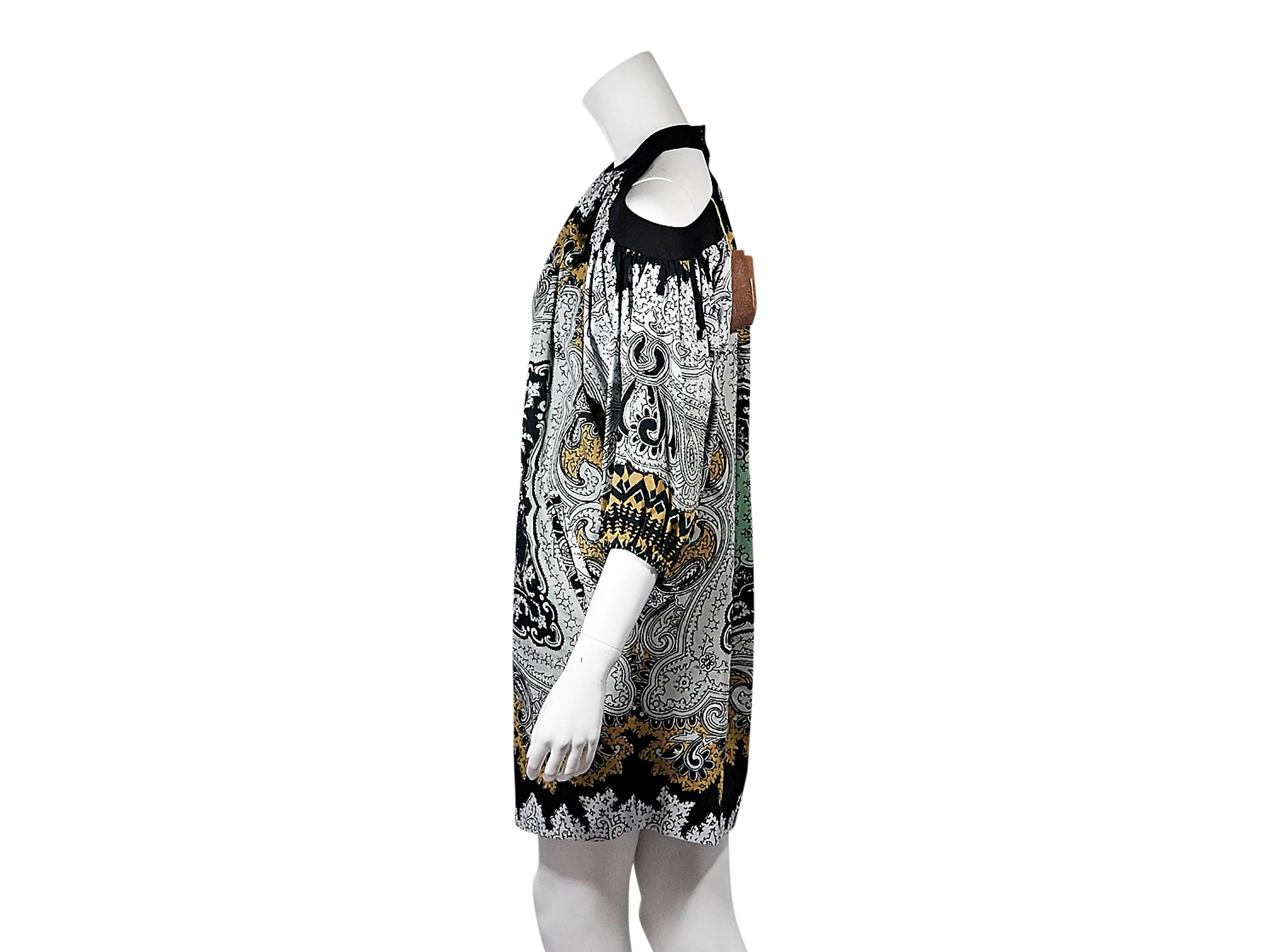 Product details: Multicolor printed cold-shoulder dress by Etro. Crewneck. Elbow-length sleeves. Elasticized cuffs. Back button closure with keyhole cutout. Label size IT 38. 
Condition: Pre-owned. New with tags.

Est. Retail $ 828.00