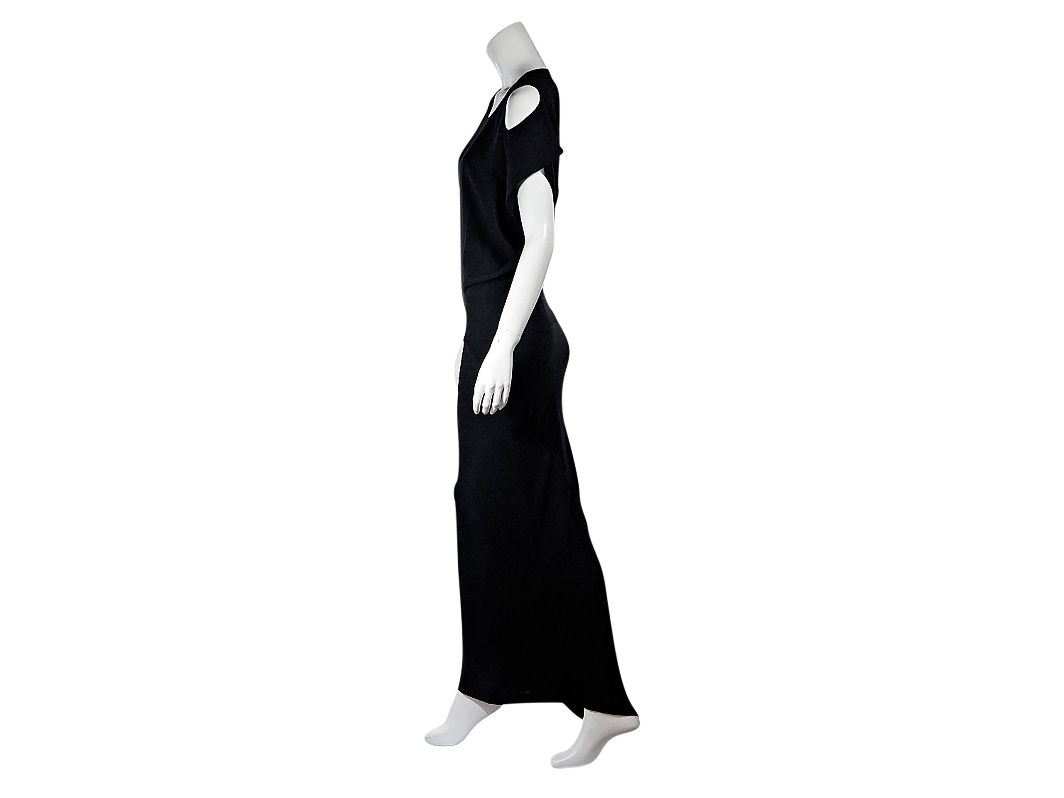 Product details:  Black stretch silk maxi dress by Zero + Maria Cornejo.  Scoopneck.  Short dolman sleeves.  Cold shoulder cutouts.  Pullover style. Size 4.  
Condition: Pre-owned. Very good.


Est. Retail $ 798.00