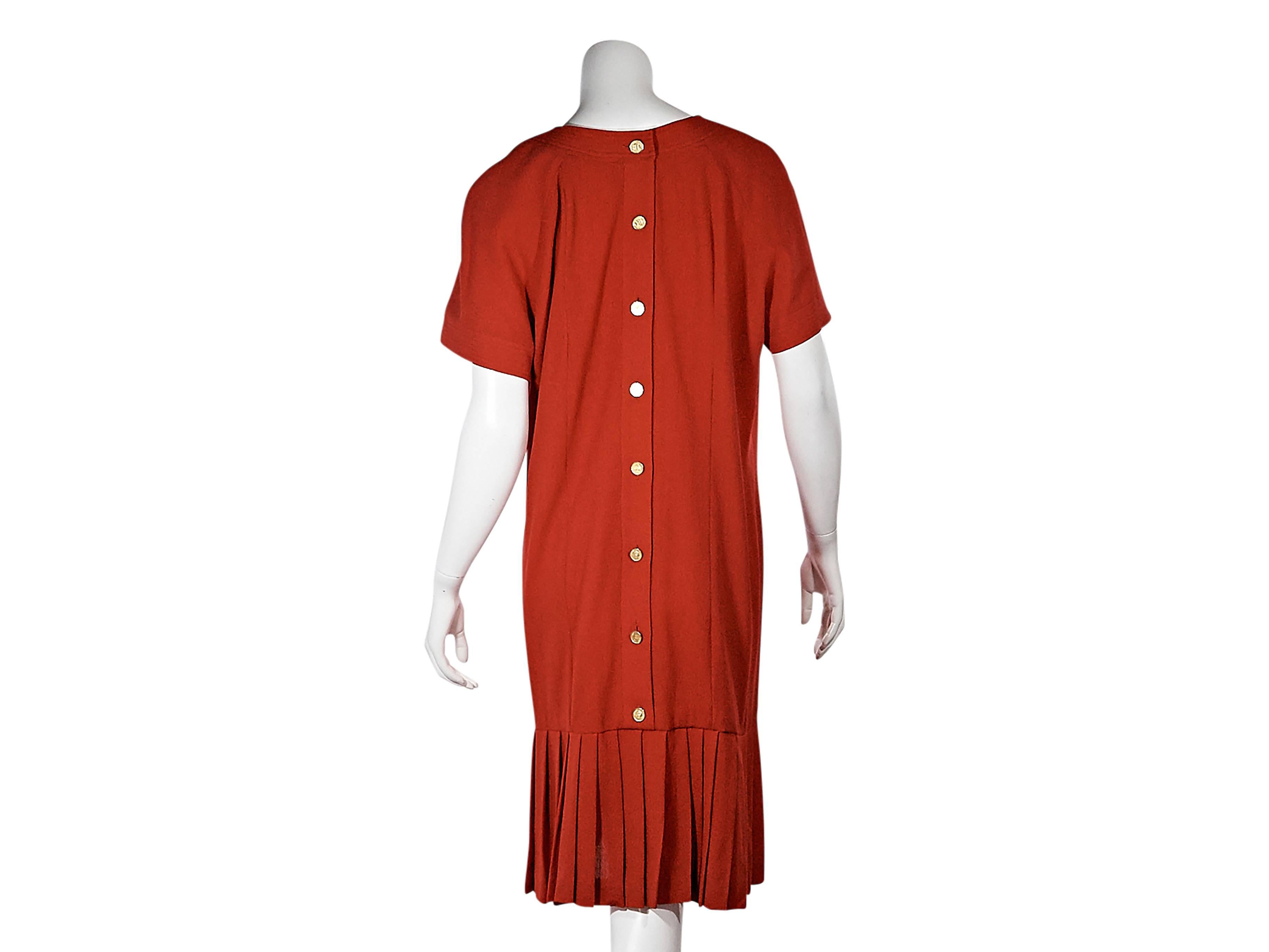 Red Vintage Chanel Pleated Short-Sleeve Dress In Excellent Condition In New York, NY
