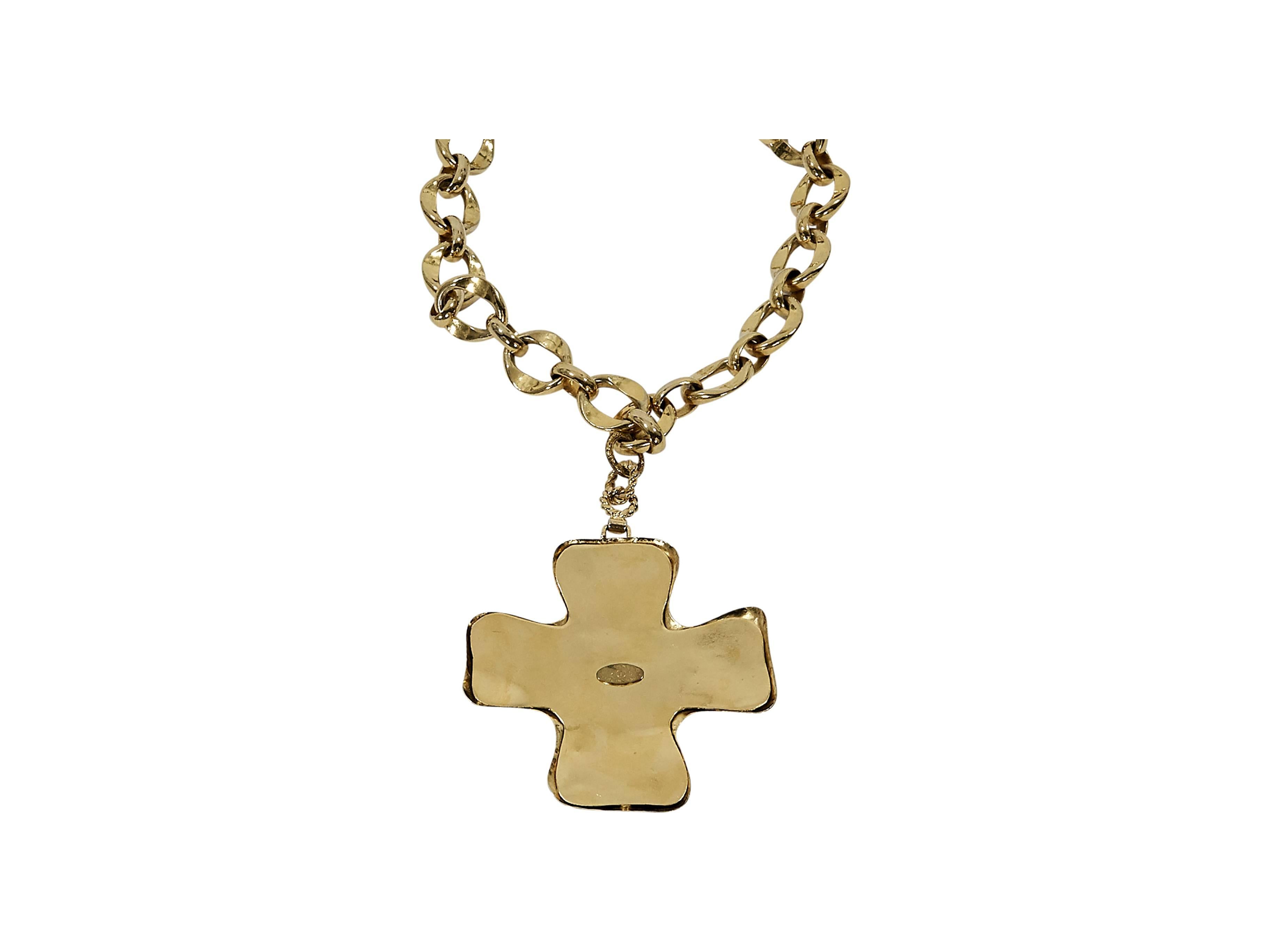 Goldtone Vintage Chanel Cross Pendant Necklace In Good Condition In New York, NY