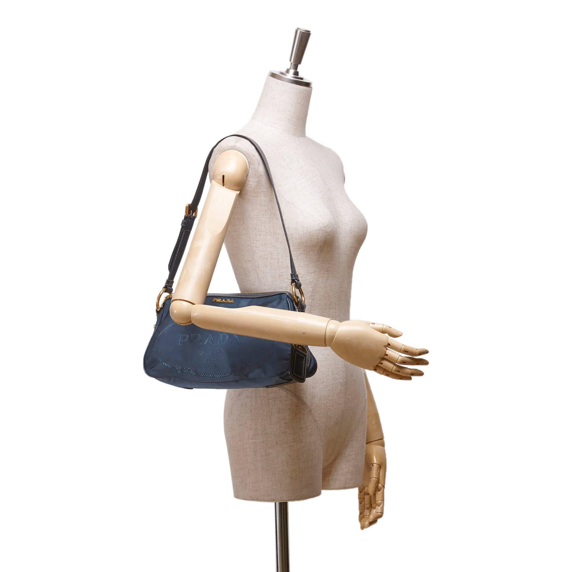 Women's Blue Prada Nylon & Leather Shoulder Bag
