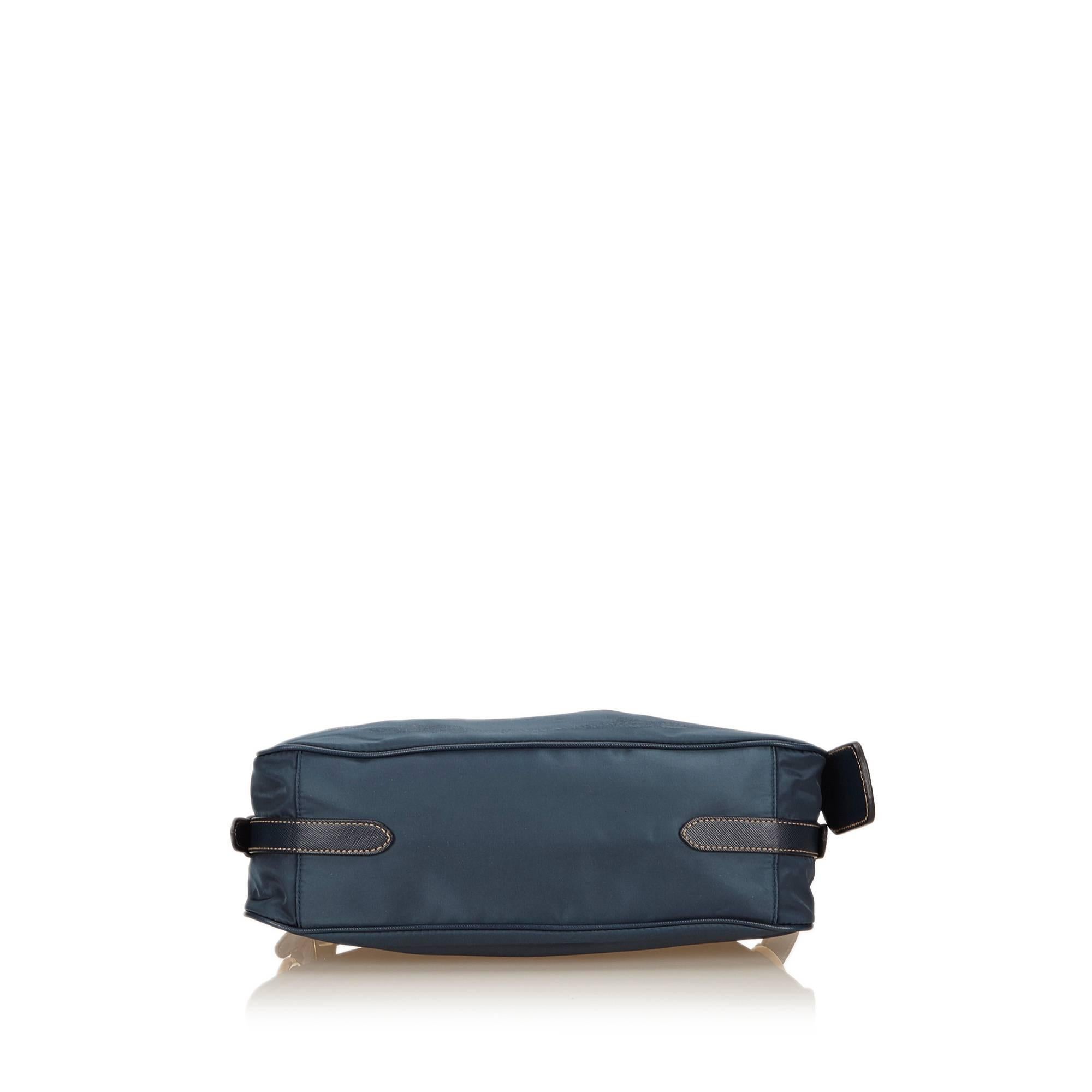 Black Blue Prada Nylon & Leather Shoulder Bag