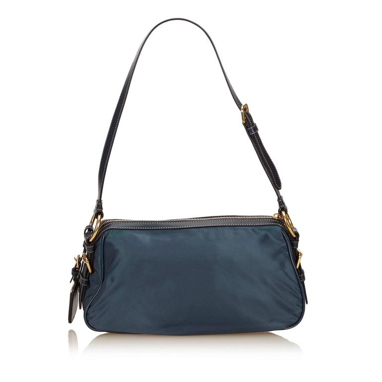 Blue Prada Nylon and Leather Shoulder Bag For Sale at 1stDibs