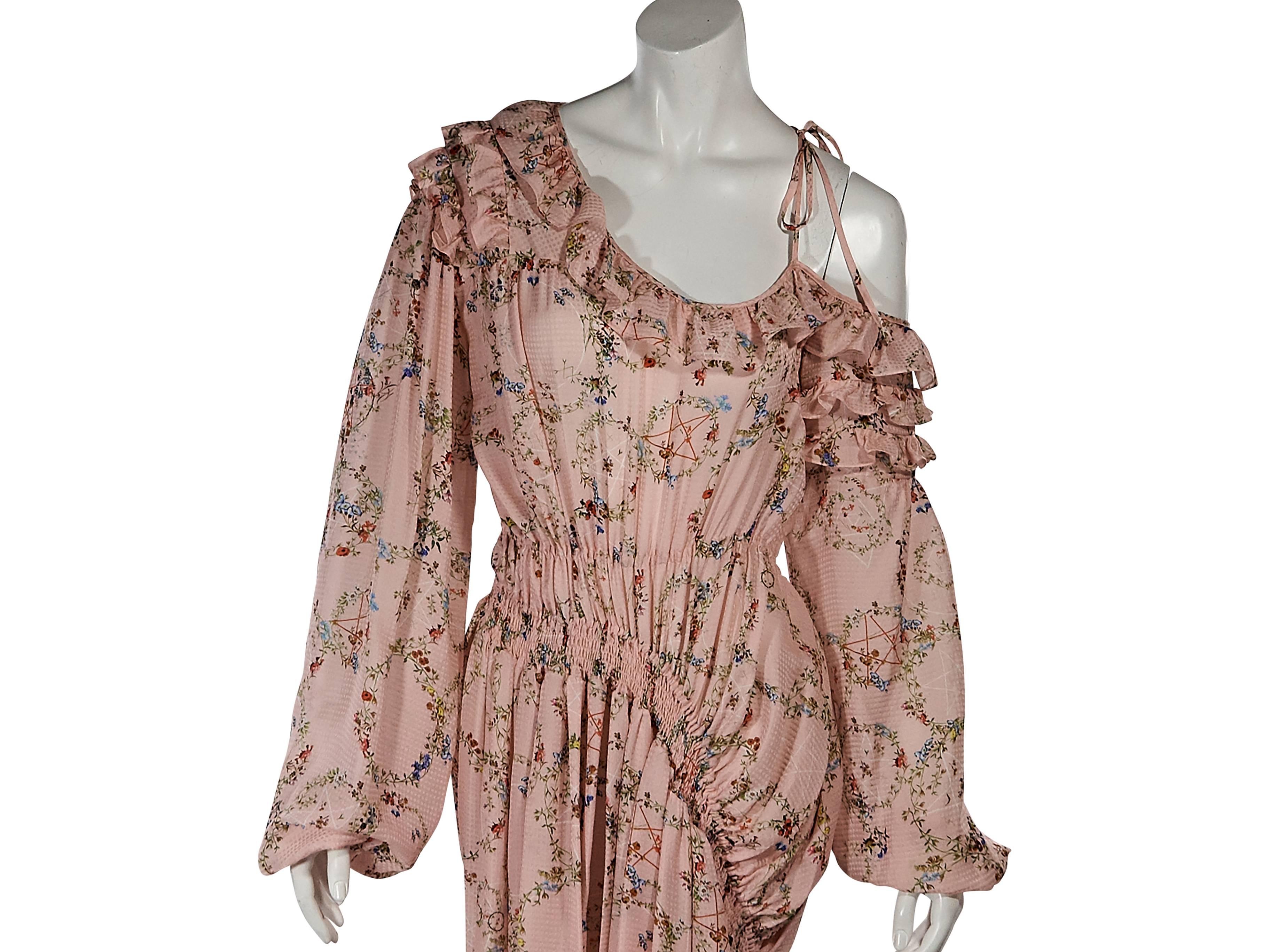 Pink Preen By Thornton Bregazzi Floral Asymmetrical Dress In Excellent Condition In New York, NY