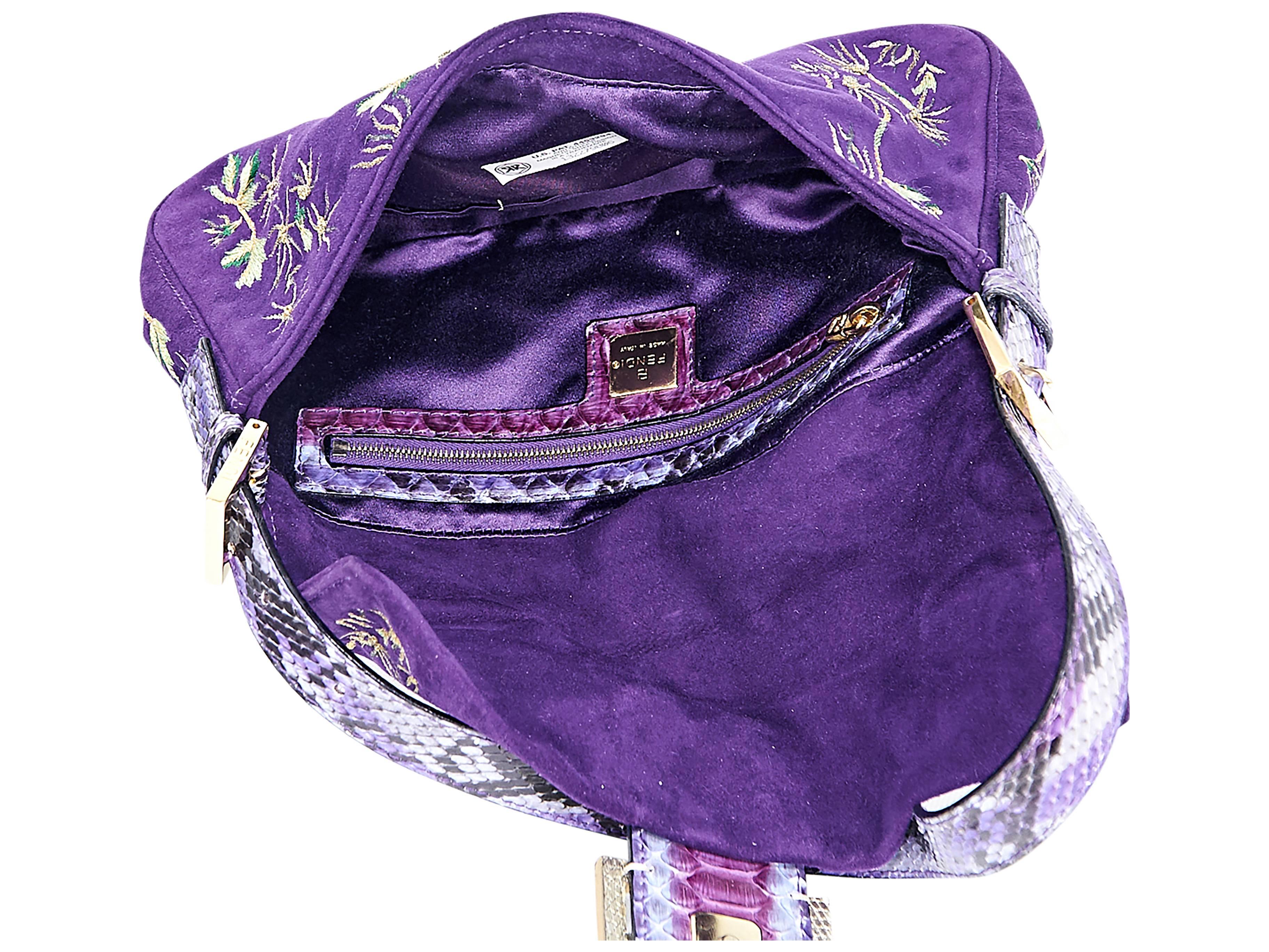 Purple Fendi Suede & Python Baguette Bag In Excellent Condition In New York, NY
