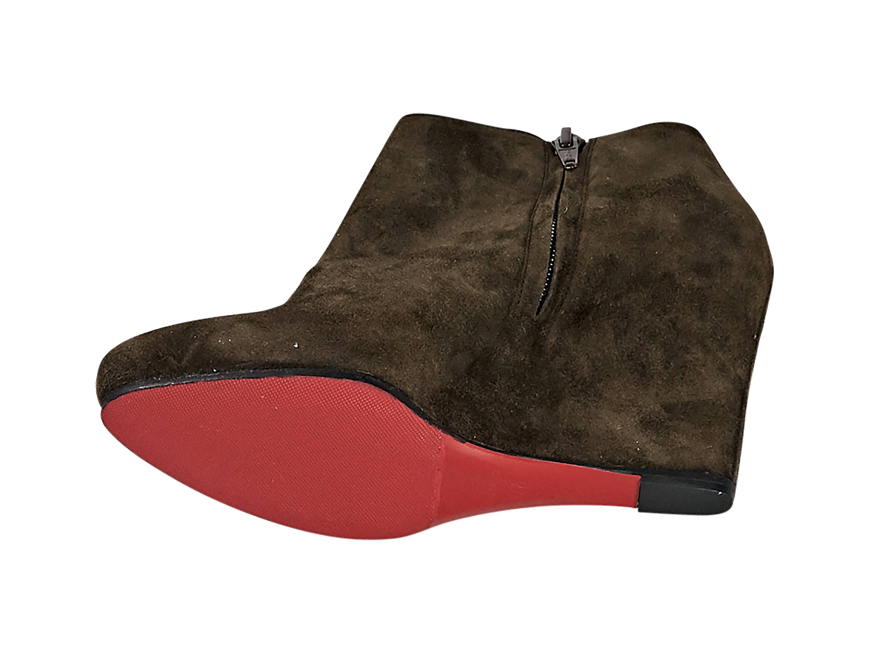 Black Brown Christian Louboutin Suede Wedge Ankle Boots
