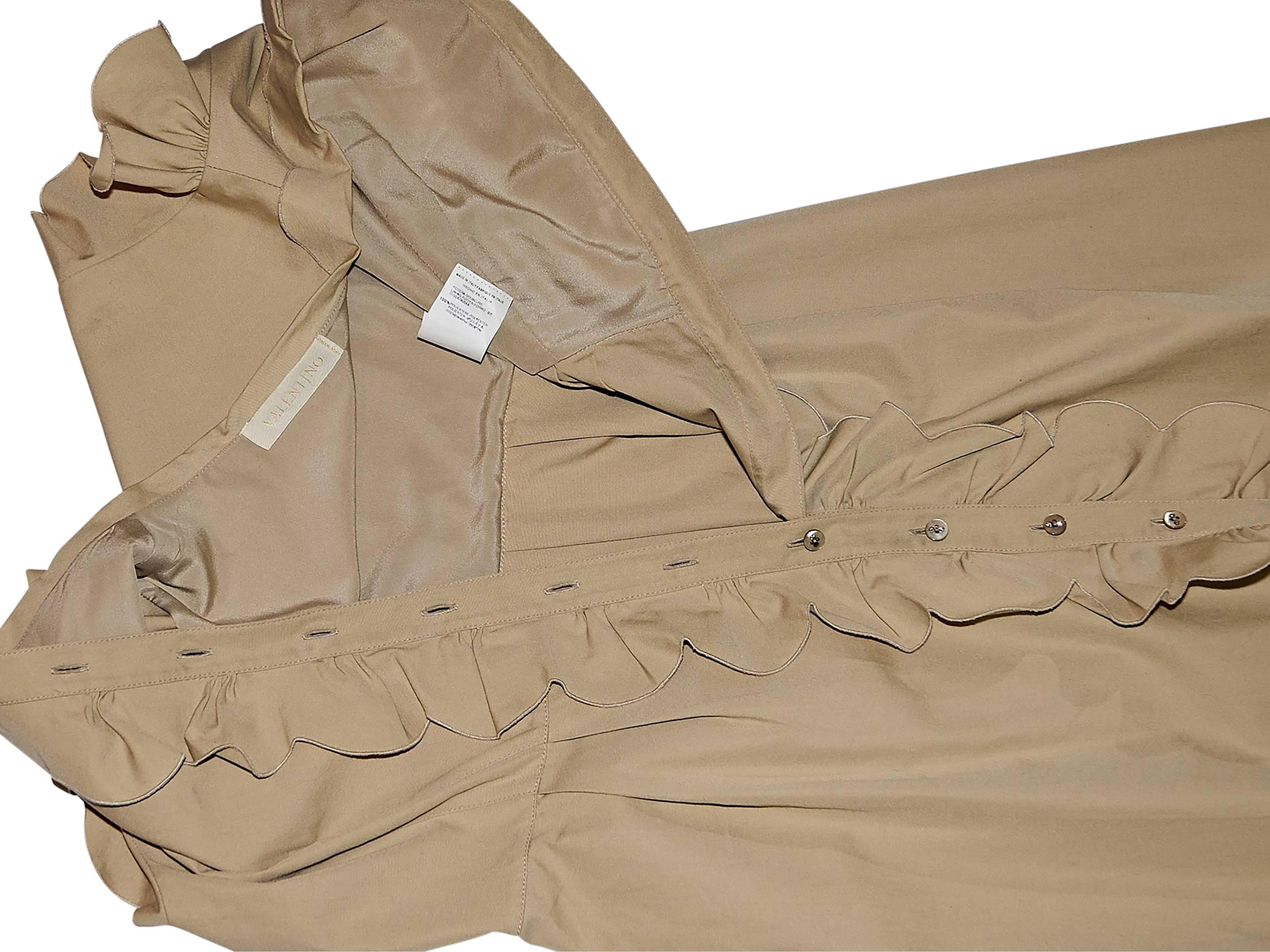 Tan Valentino Ruffled Shirt Dress In Excellent Condition In New York, NY