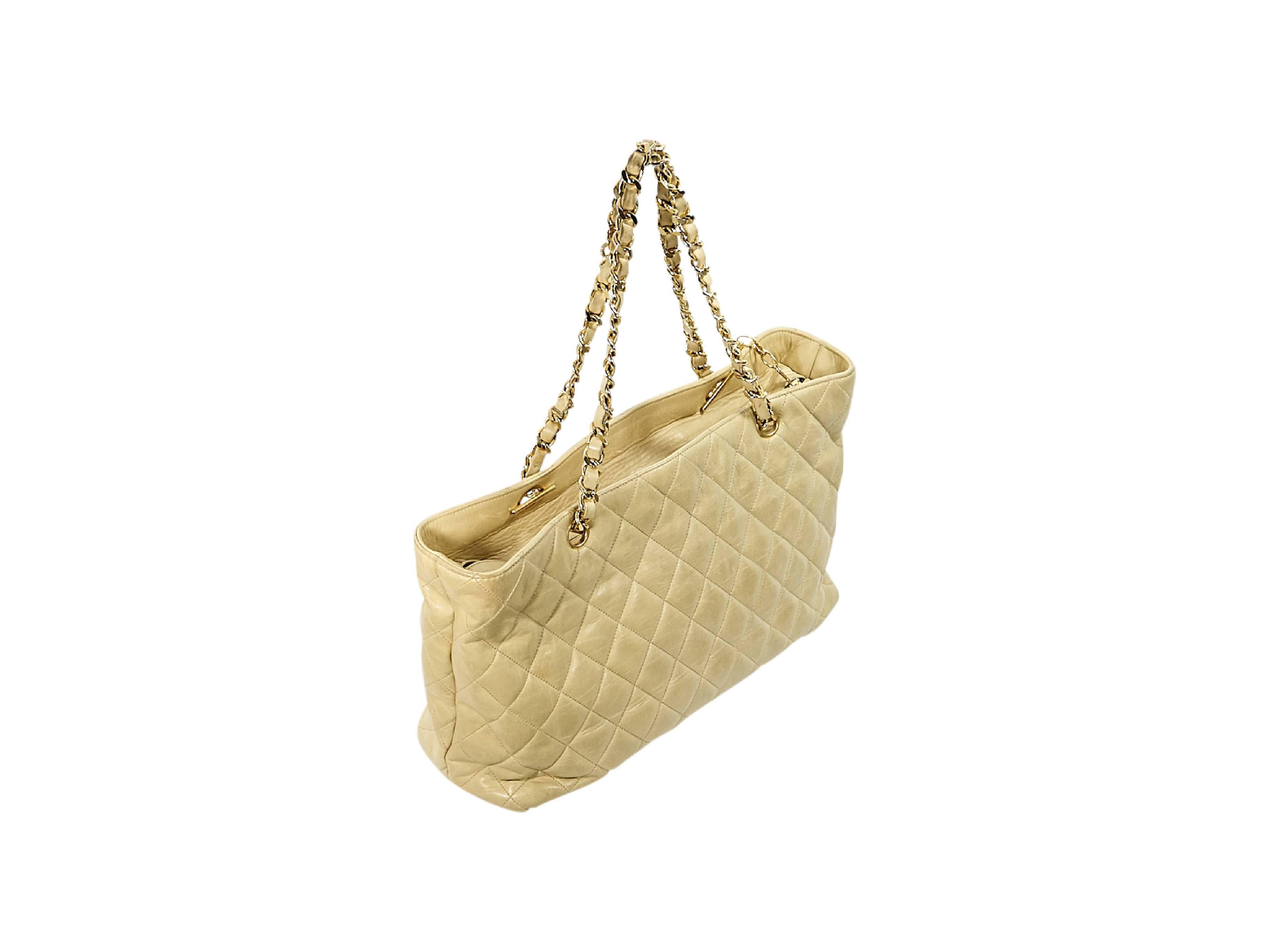 Beige Tan Vintage Chanel Quilted Tote Bag