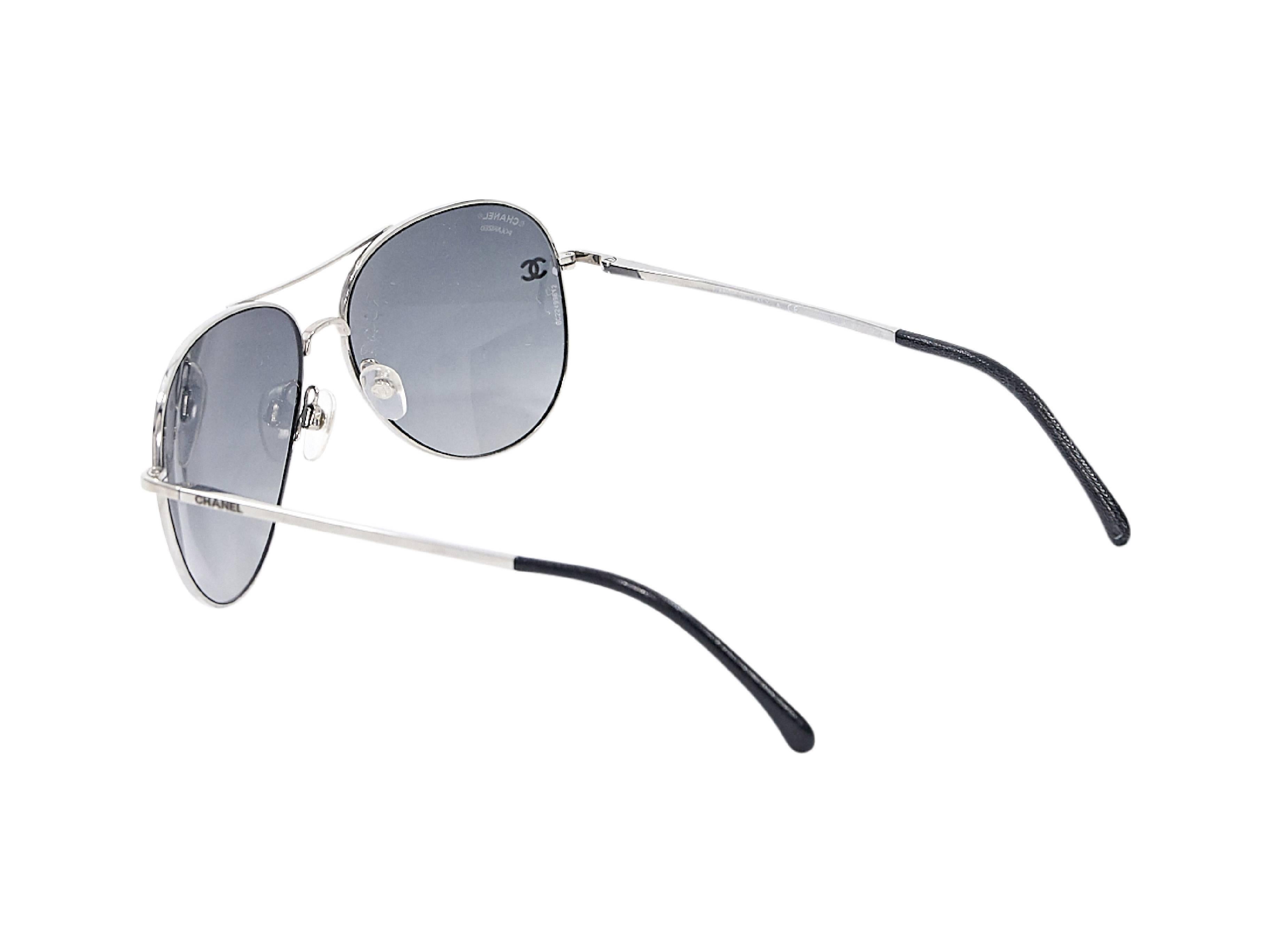Gray Silvertone Chanel Aviator Sunglasses