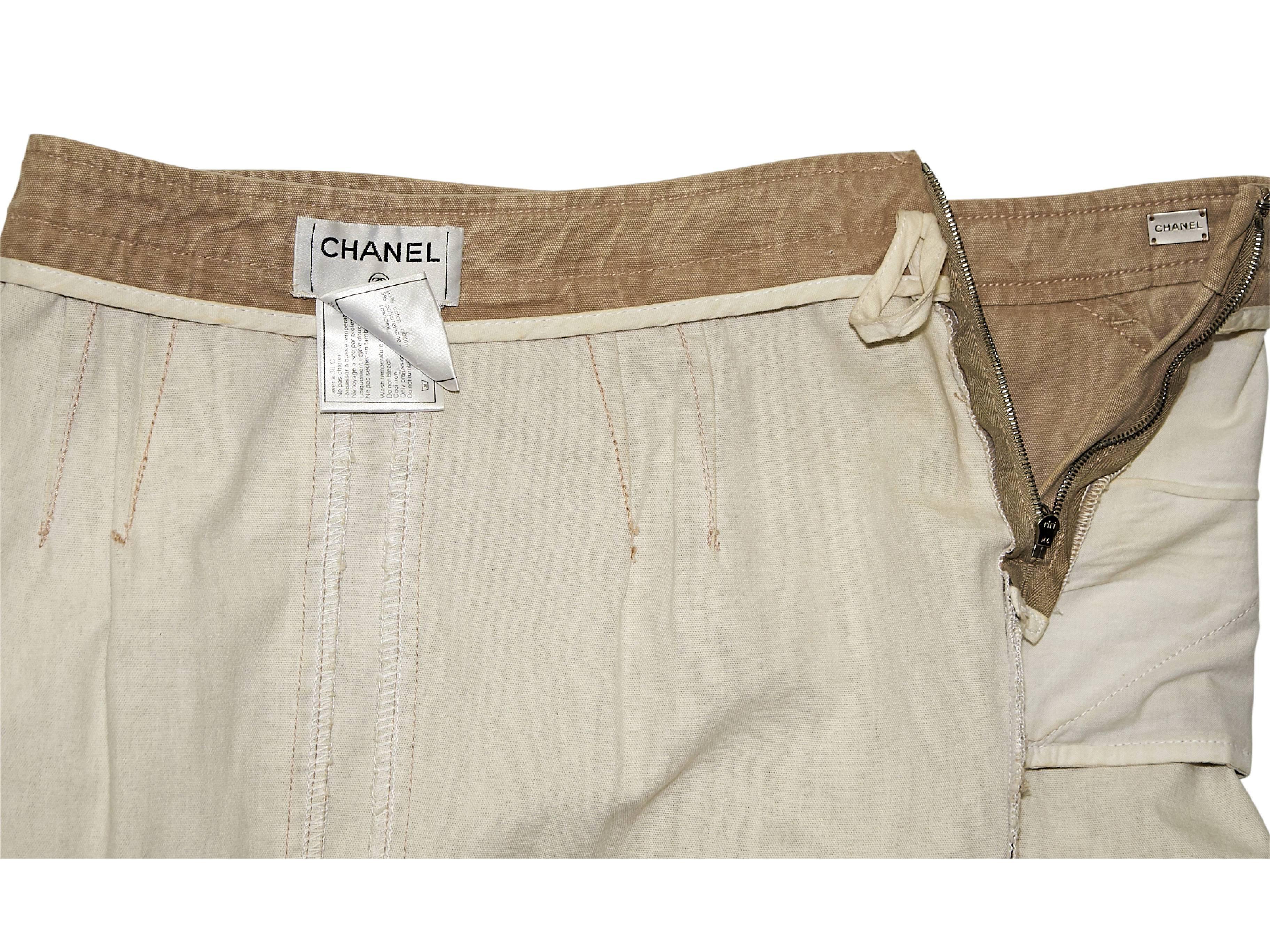 Tan Chanel Pleated Denim Skirt In Excellent Condition In New York, NY