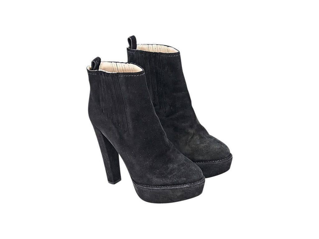 Black Prada Suede Heeled Ankle Boots In Good Condition In New York, NY
