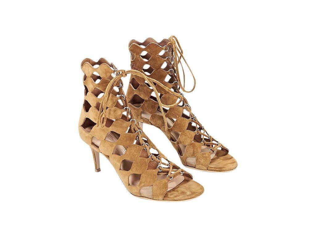 Brown Tan Gianvito Rossi Suede Cutout Ankle Boots