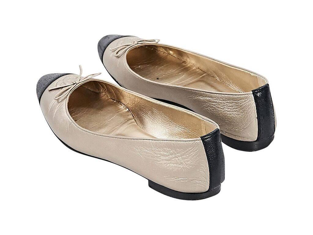 Beige Gold & Black Chanel Leather Ballet Flats