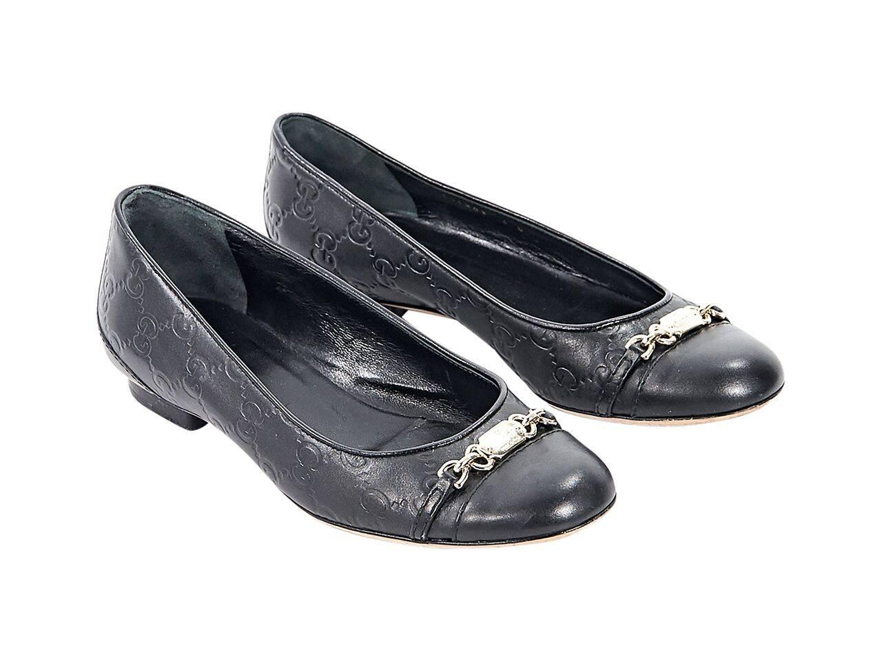 Black Gucci GG Leather Ballet Flats In Excellent Condition In New York, NY