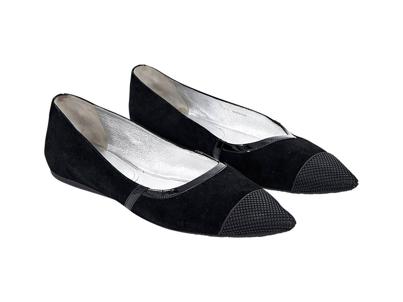 Black Prada Suede & Patent Leather Flats In Excellent Condition In New York, NY
