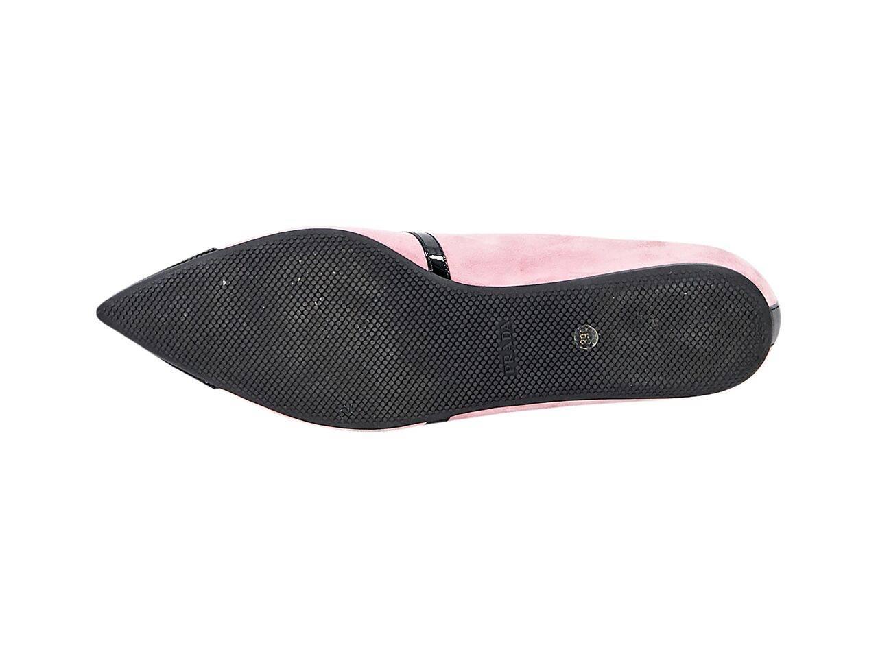 Pink & Black Prada Suede Flats In Excellent Condition In New York, NY